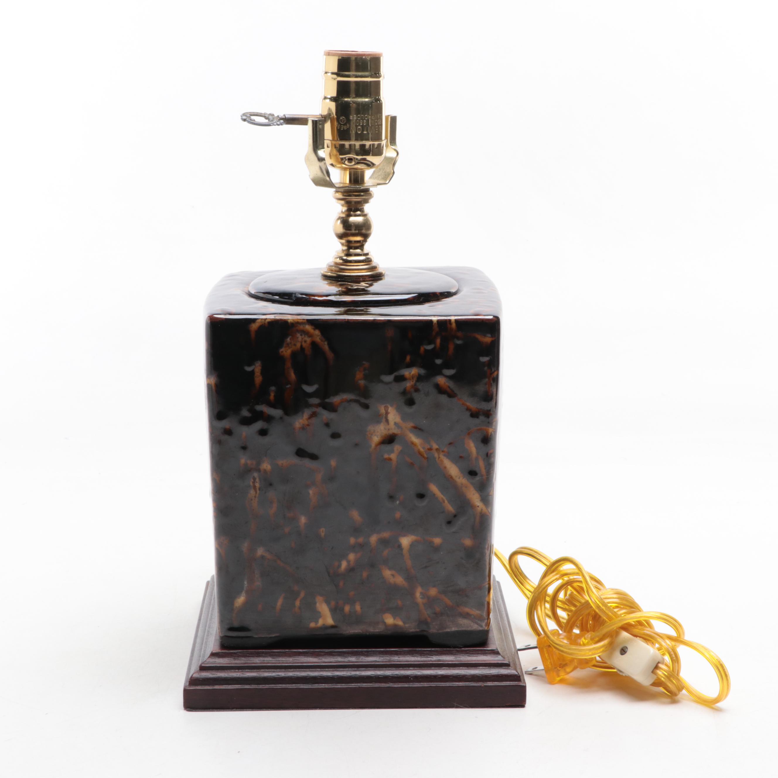 Enameled Distressed Earthenware Tea Canister Shape Table Lamp