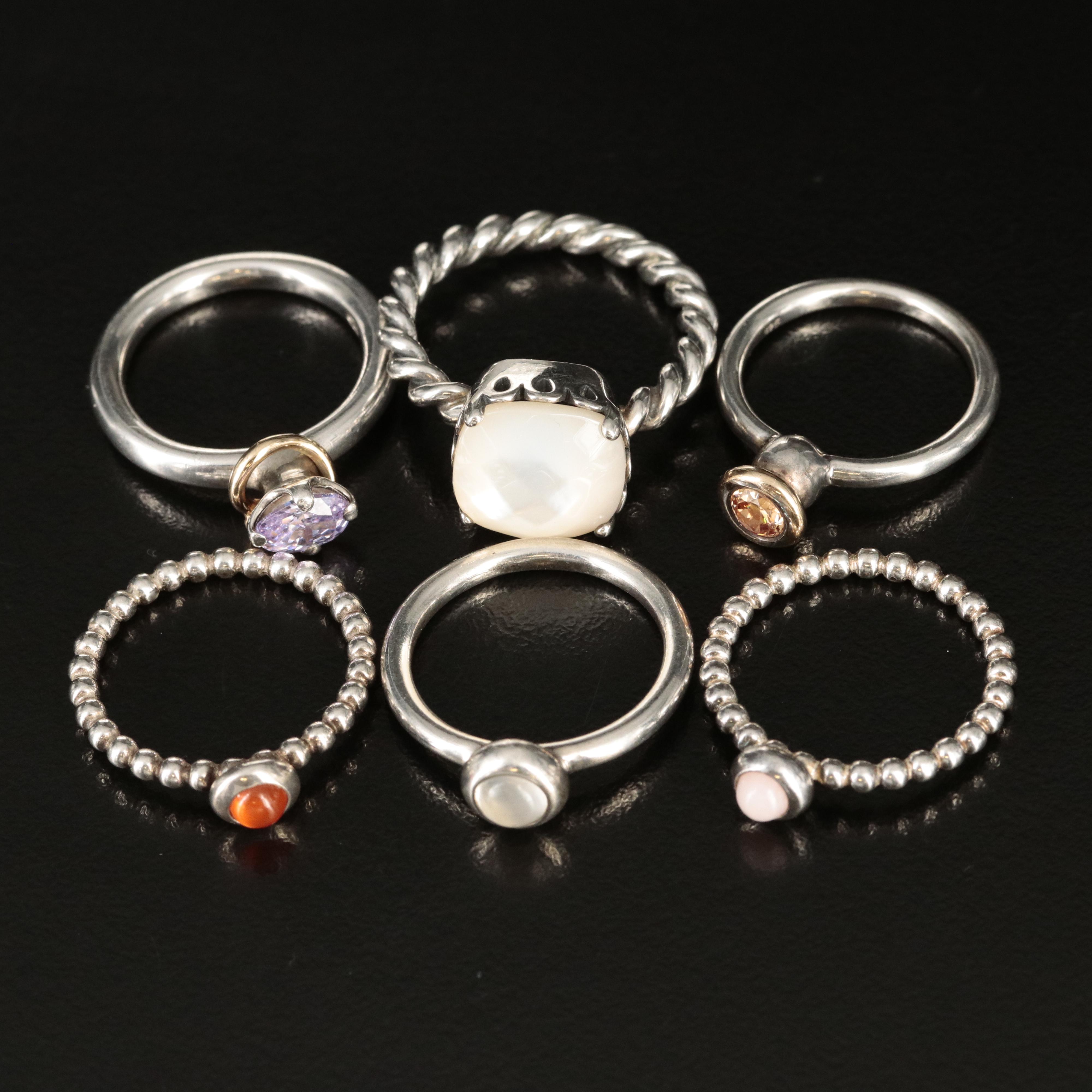 Pandora Sterling Rings Featuring Diamond and Chalcedony