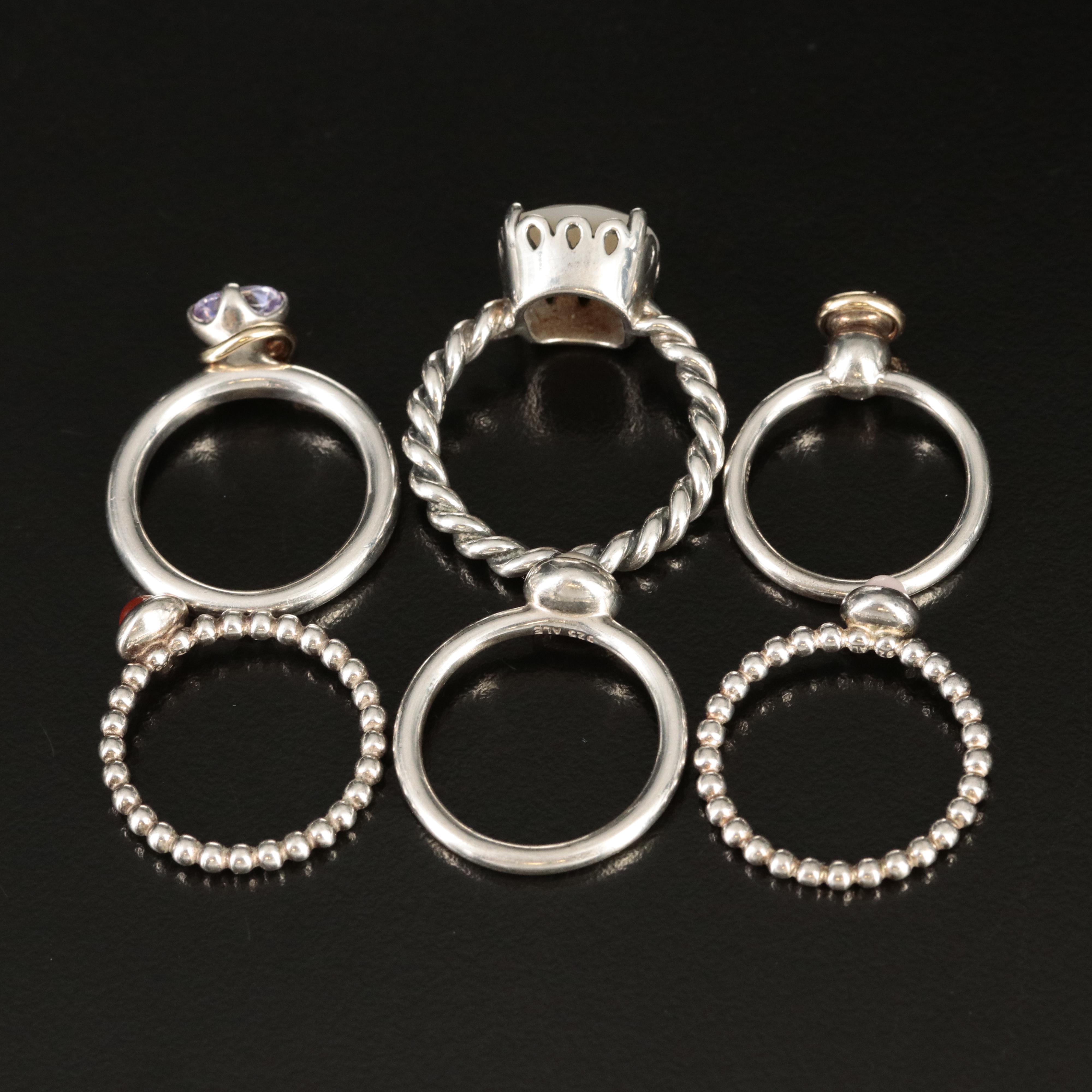 Pandora Sterling Rings Featuring Diamond and Chalcedony