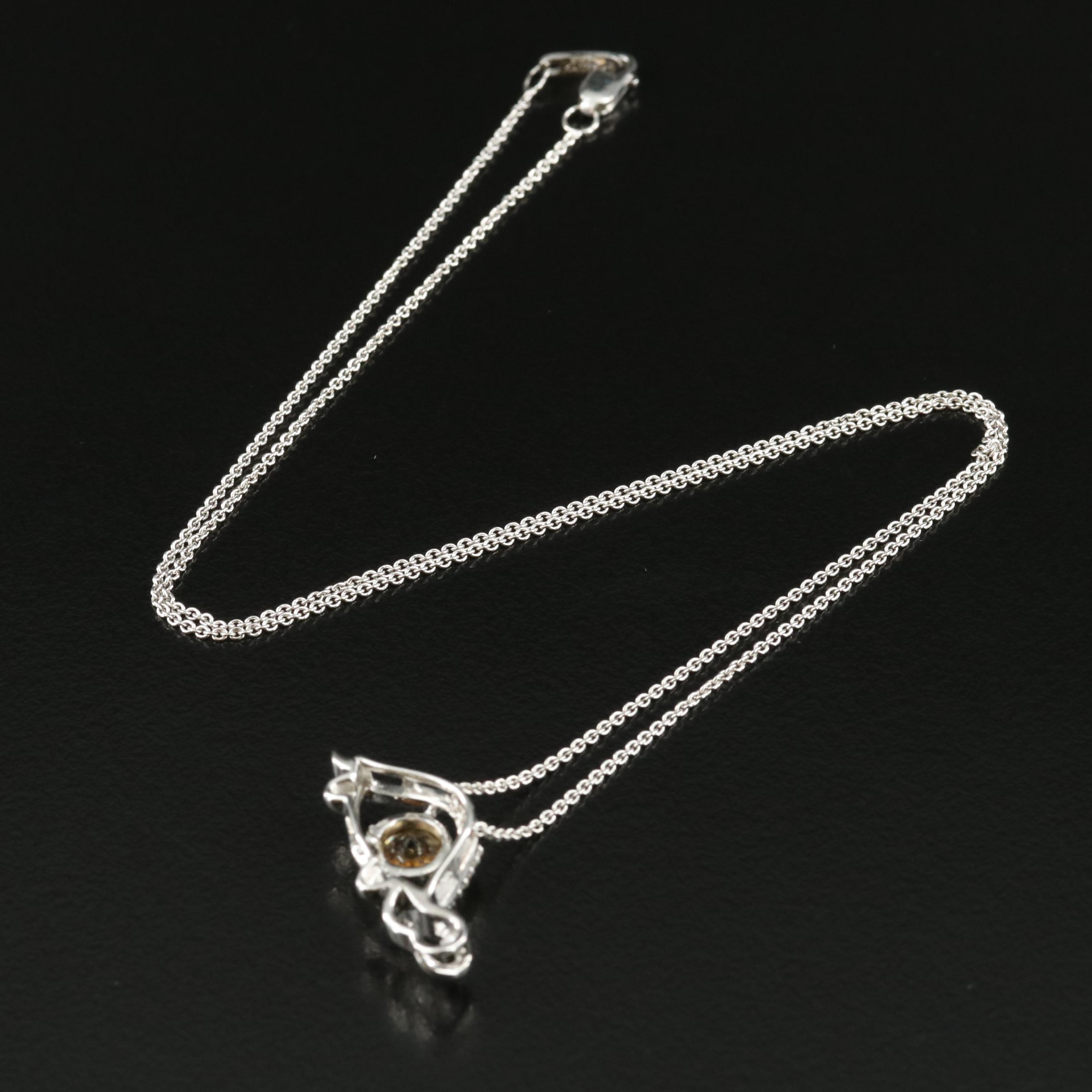 Sterling Citrine and White Sapphire Turtle Pendant Necklace