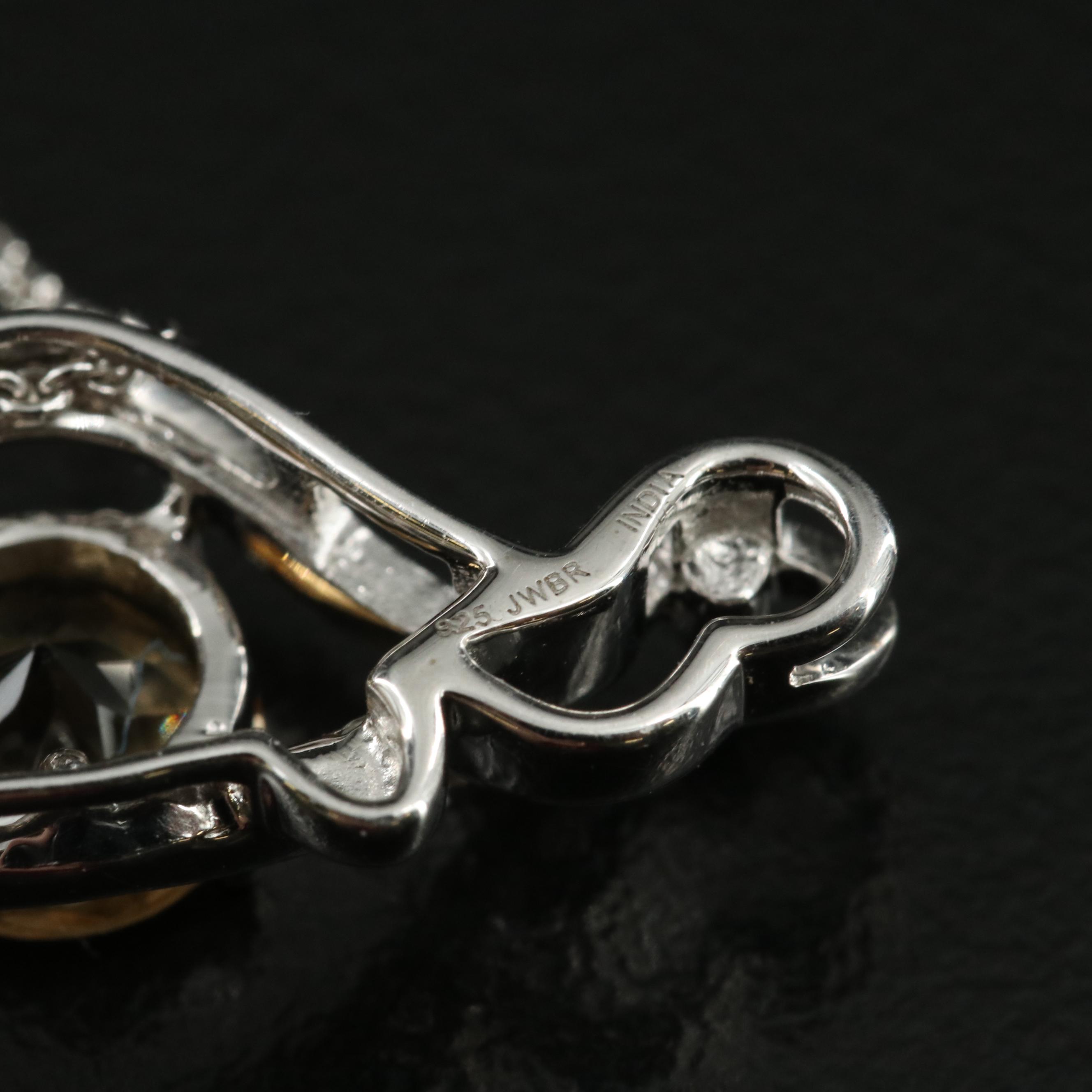 Sterling Citrine and White Sapphire Turtle Pendant Necklace