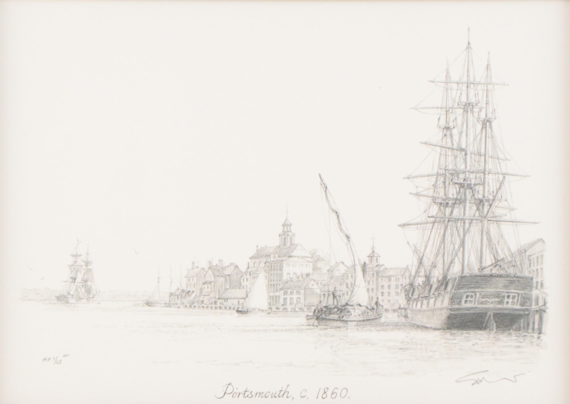John Stobart Offset Lithograph "Portsmouth, c. 1860," Late 20th Century