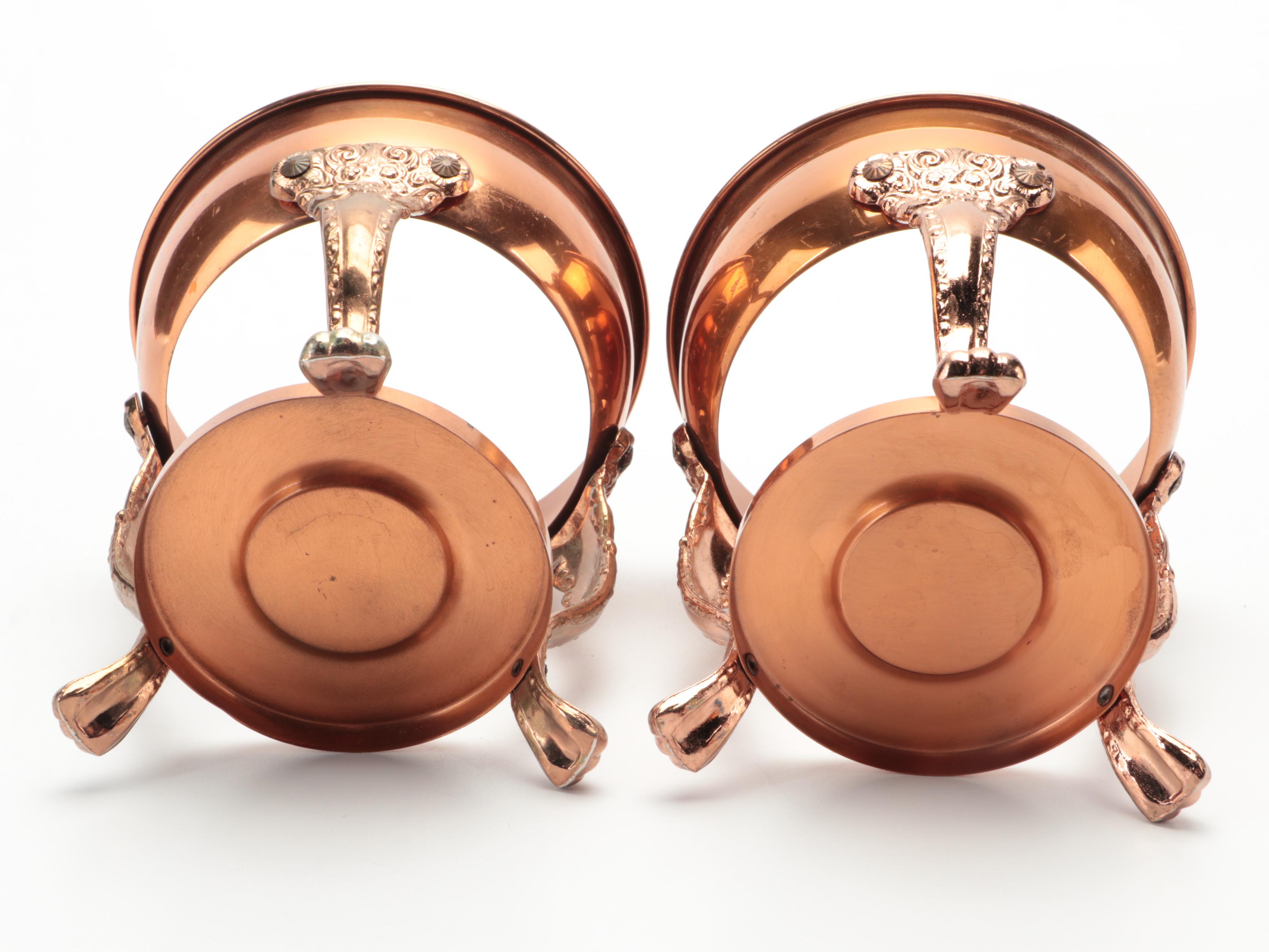 Neoclassical Style Copper Warmers and Decanter Holders with Decanter Lids