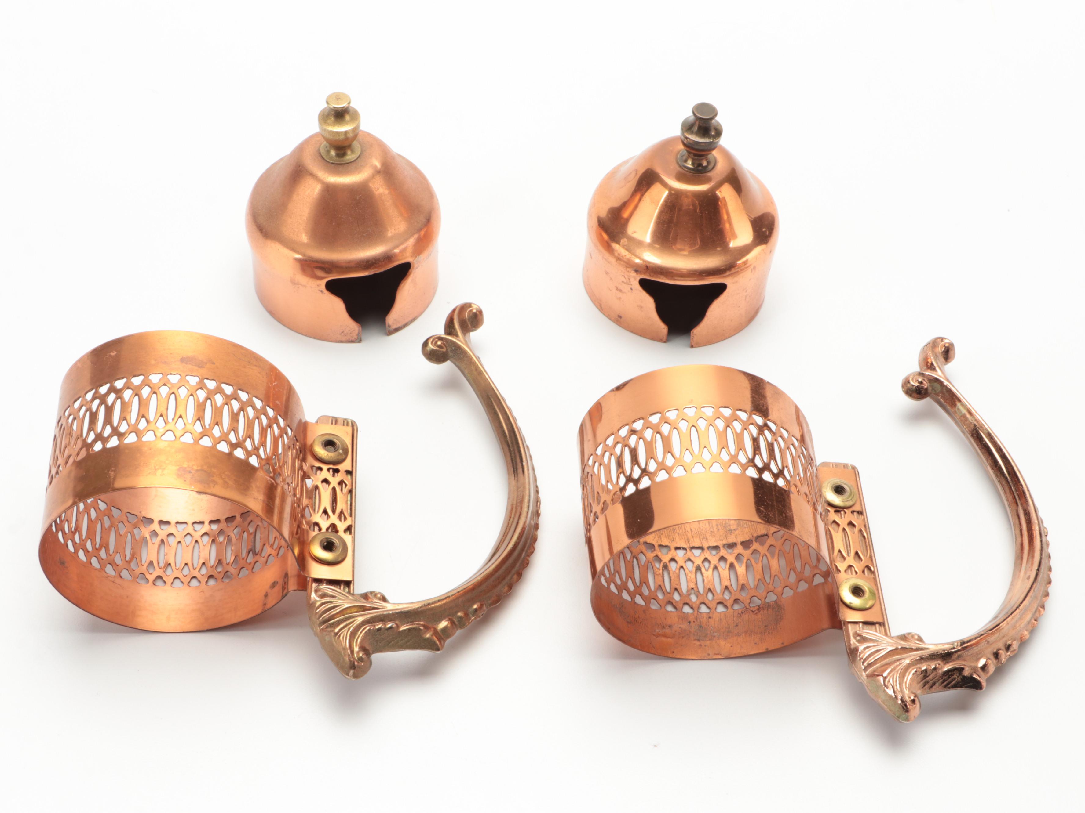 Neoclassical Style Copper Warmers and Decanter Holders with Decanter Lids