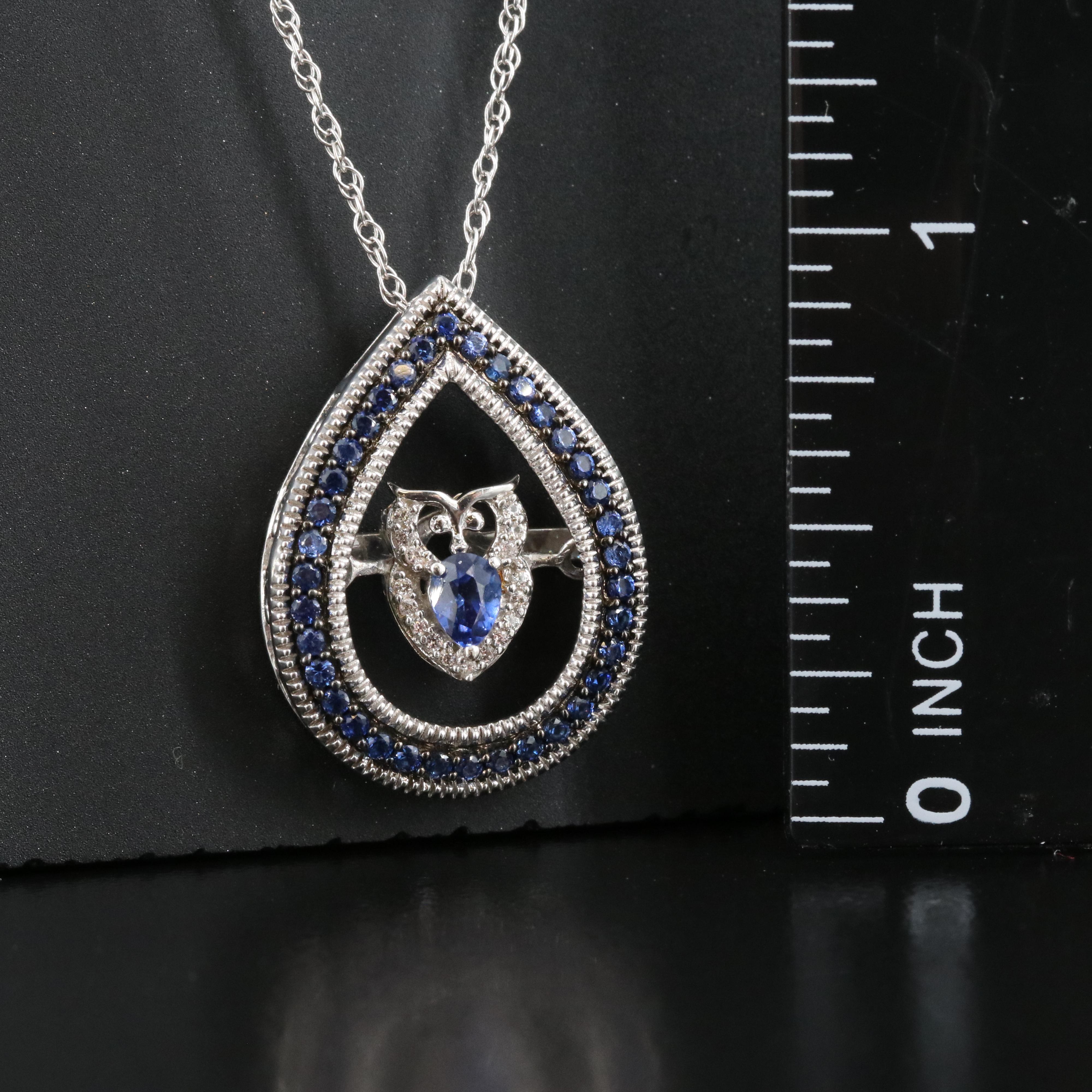 Sterling Sapphire Owl Tremble Pendant Necklace
