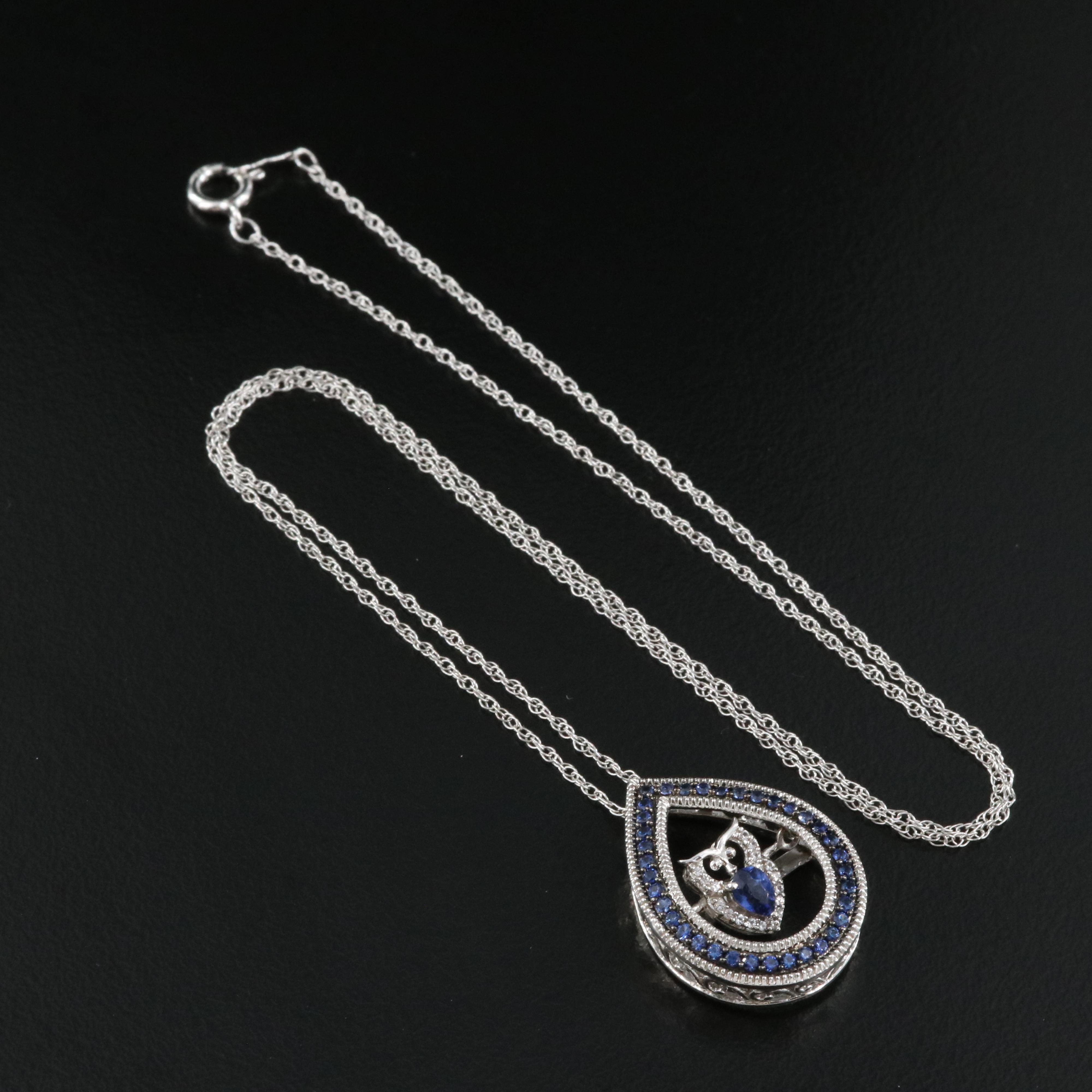Sterling Sapphire Owl Tremble Pendant Necklace