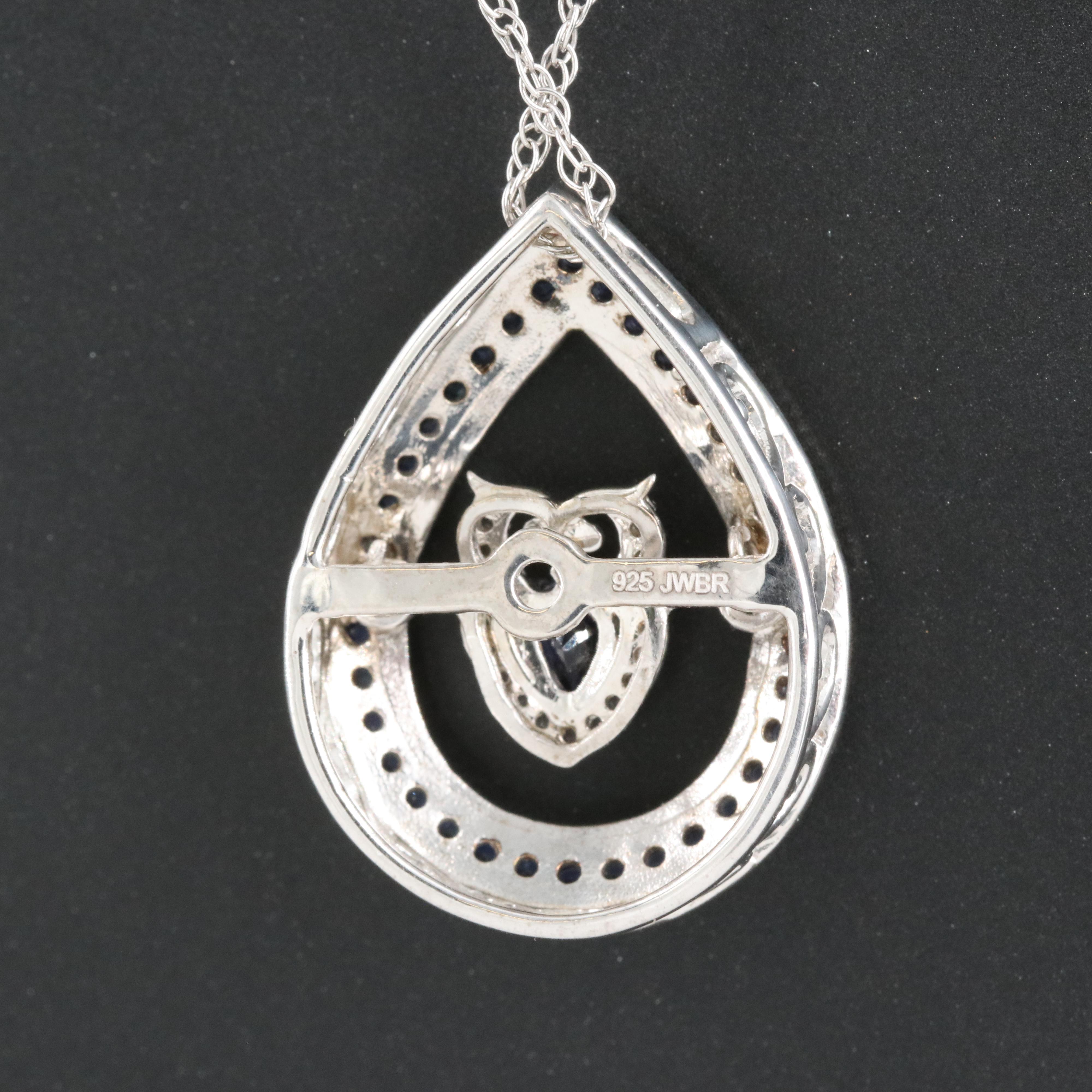 Sterling Sapphire Owl Tremble Pendant Necklace