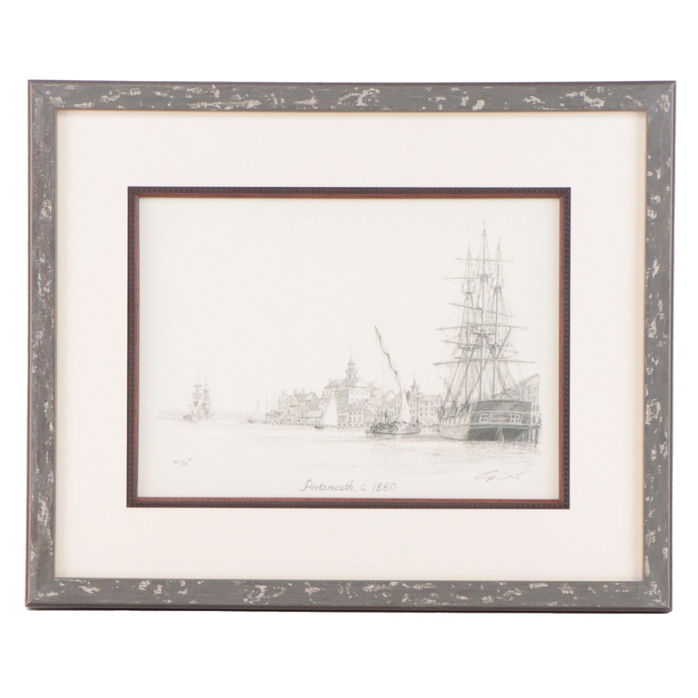 John Stobart Offset Lithograph "Portsmouth, c. 1860," Late 20th Century