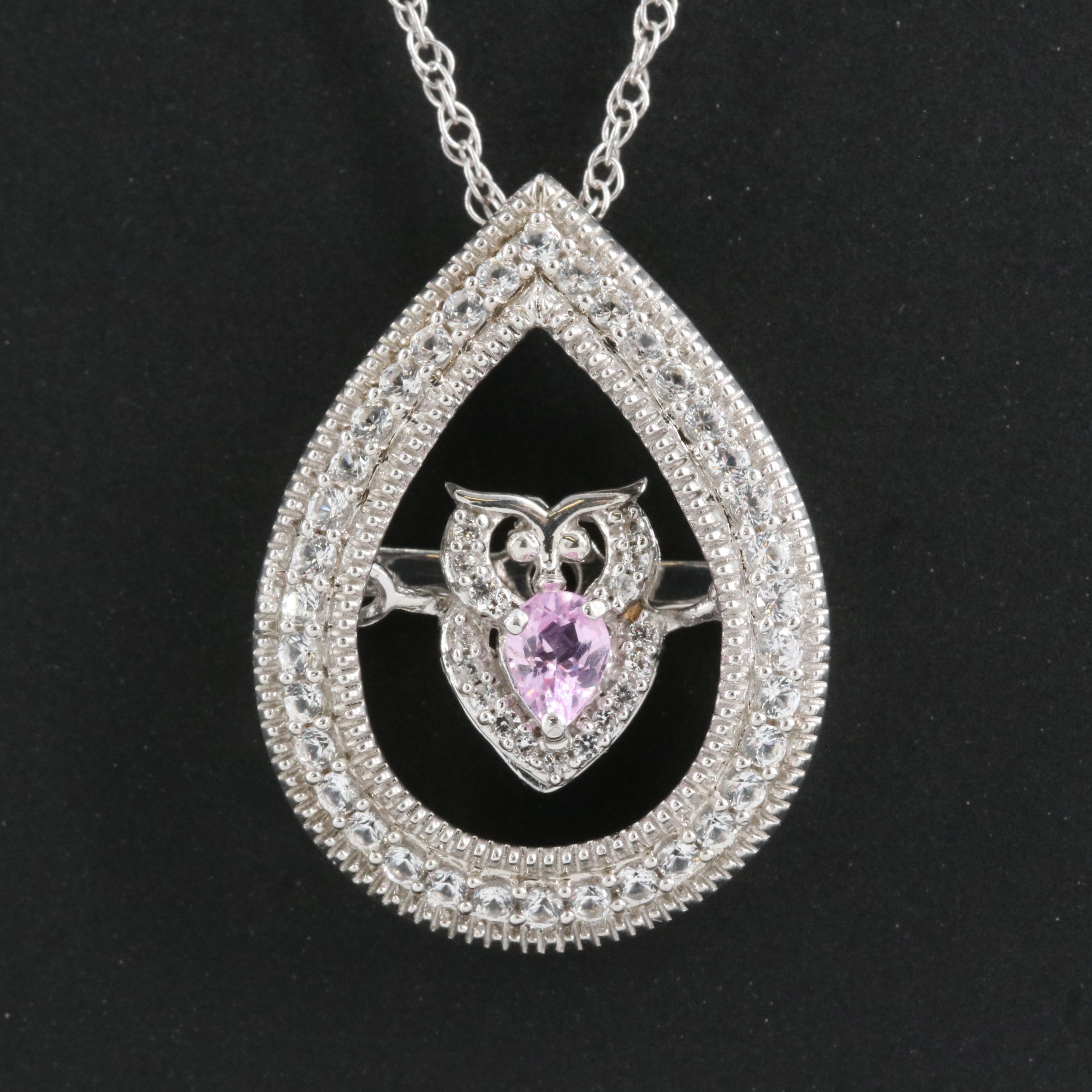 Sterling Sapphire Owl Tremble Pendant Necklace
