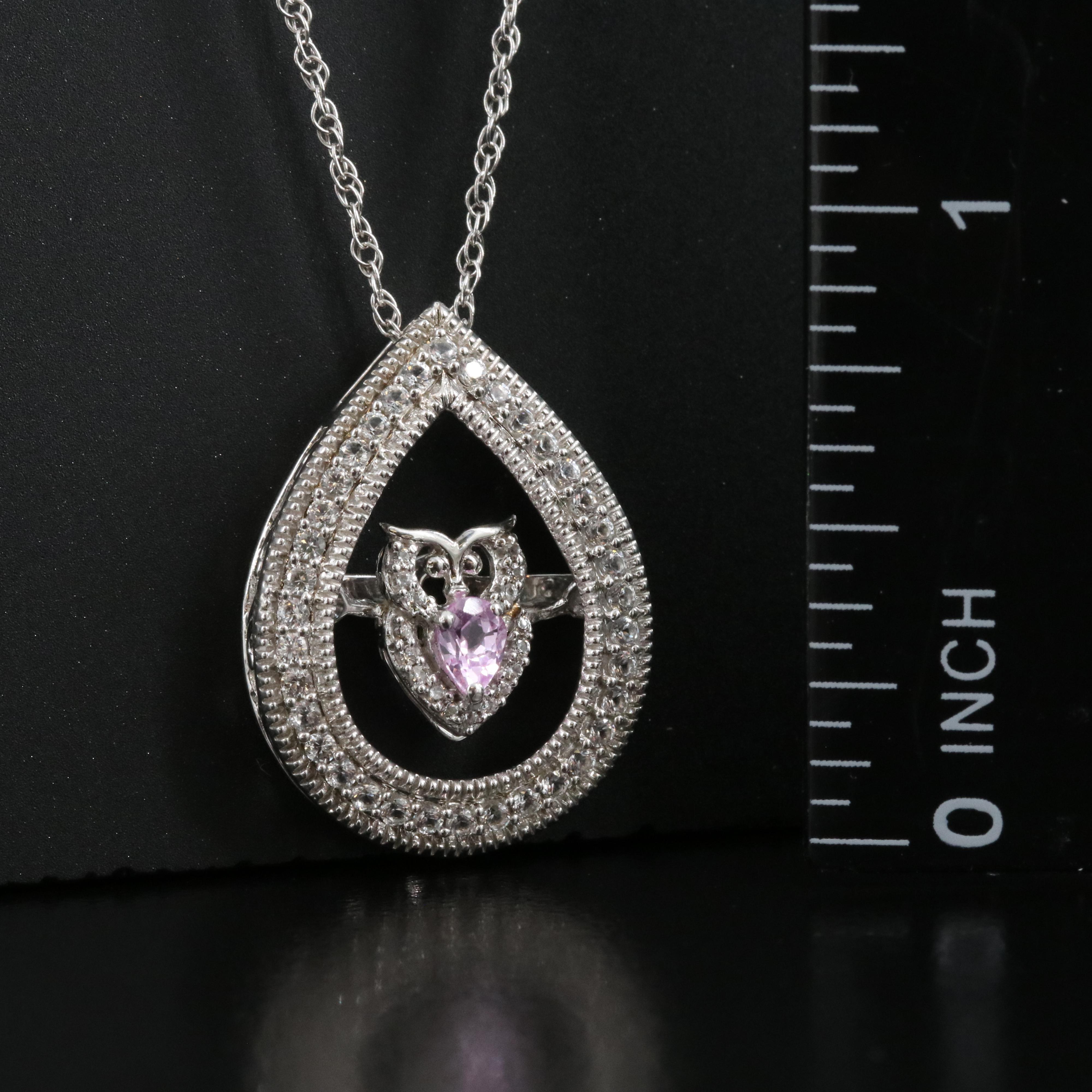 Sterling Sapphire Owl Tremble Pendant Necklace