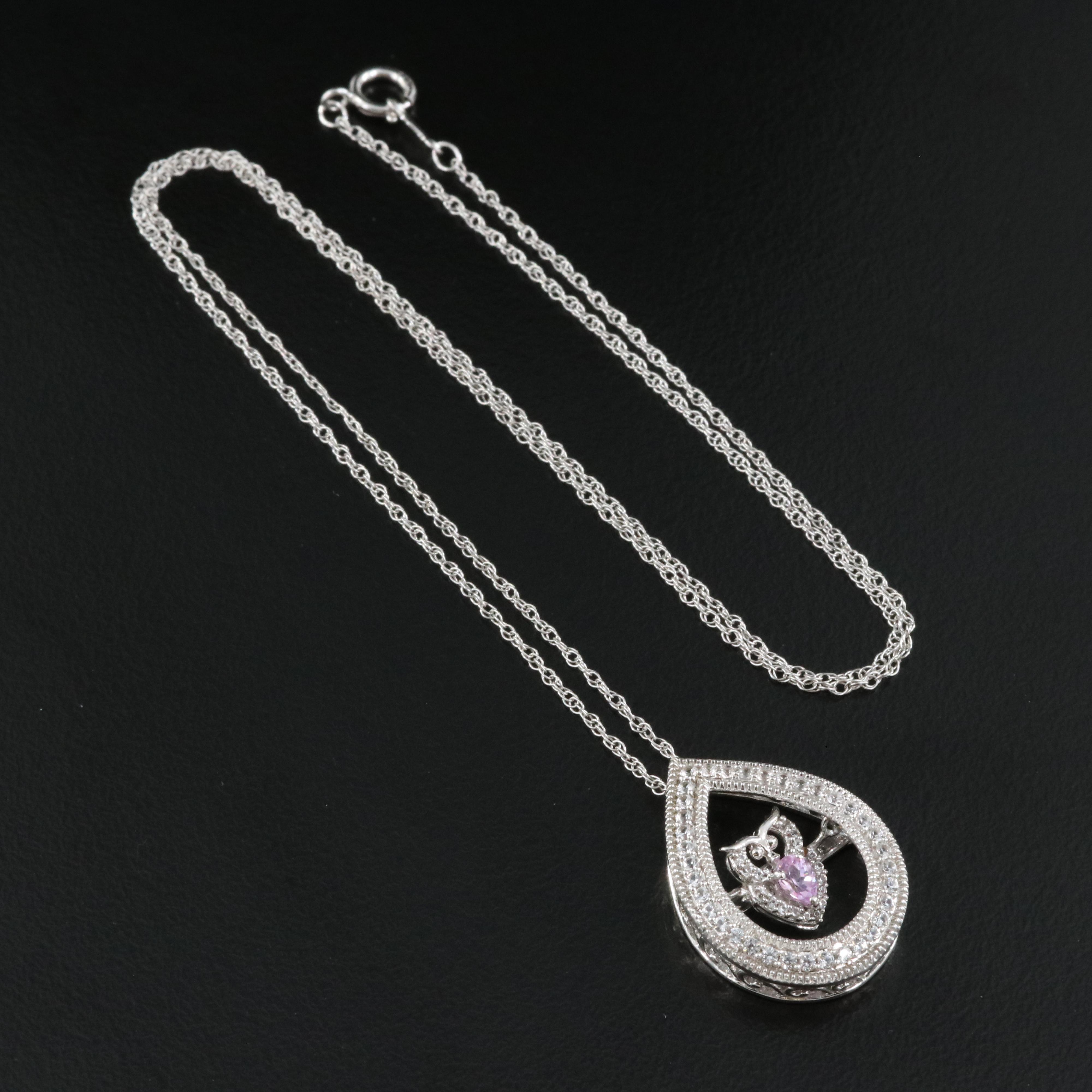 Sterling Sapphire Owl Tremble Pendant Necklace