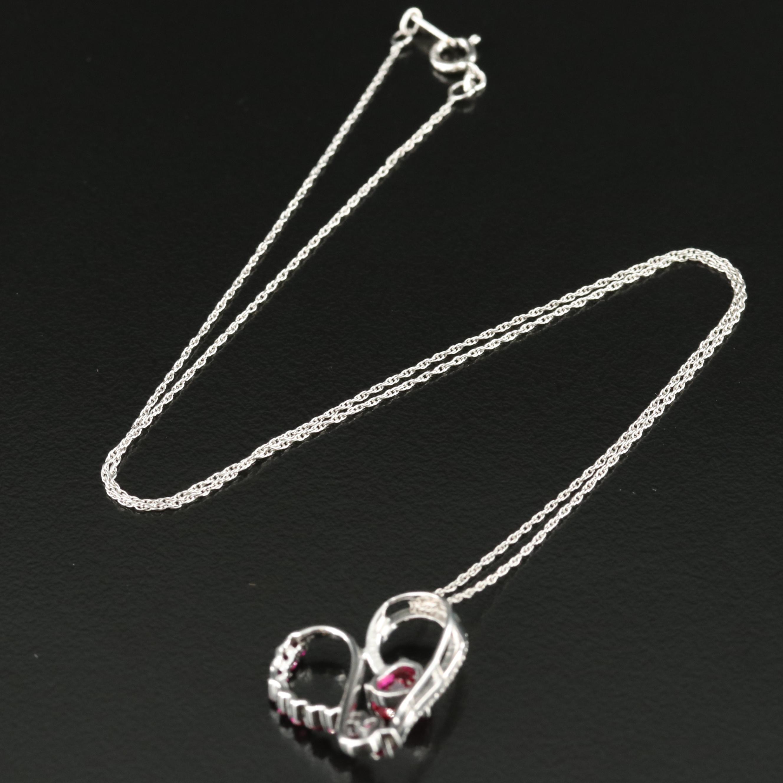Sterling Ruby and Diamond Heart Pendant Necklace