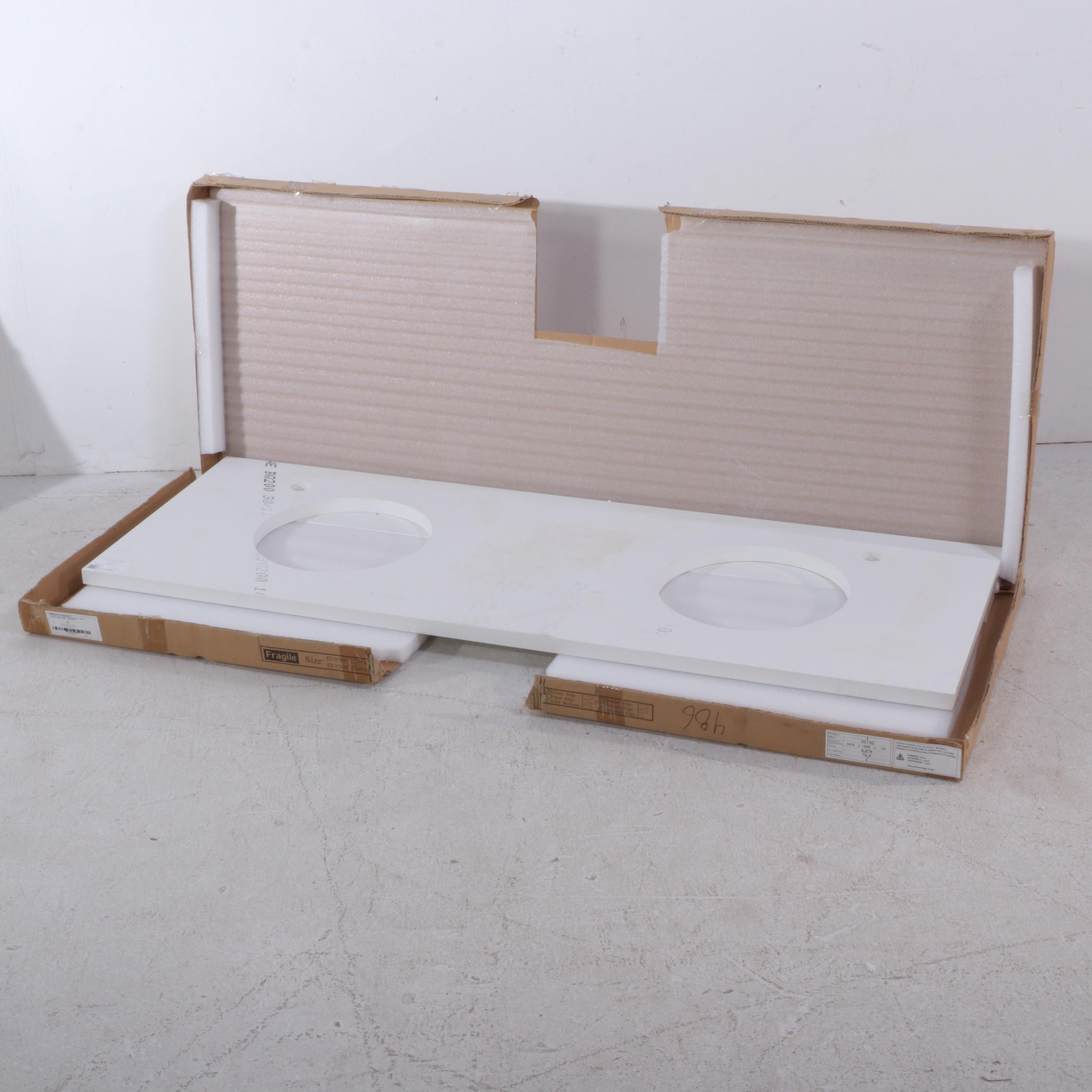 61"x 22" White Quartz Double Vanity Top for Semi-Recessed Sinks