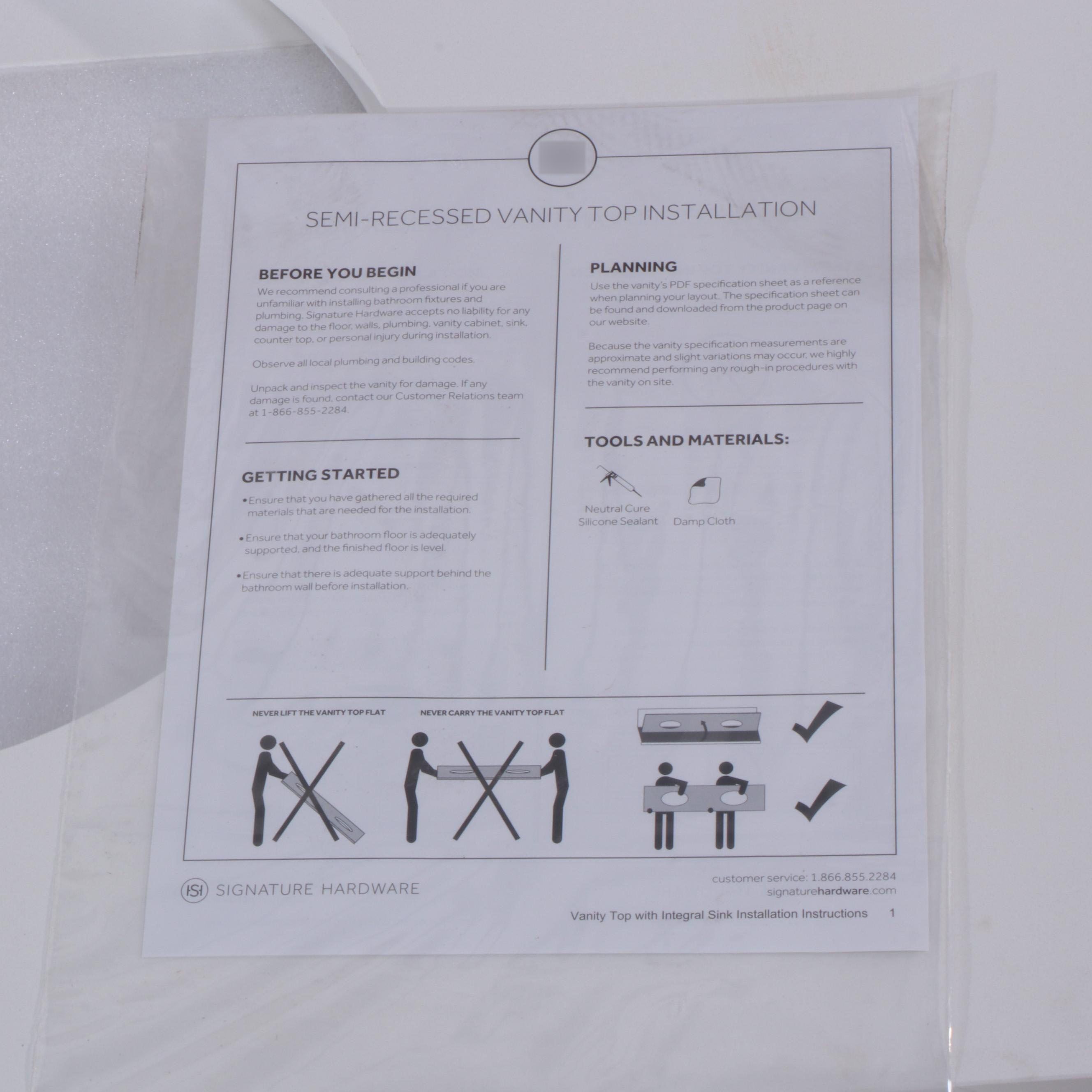 61"x 22" White Quartz Double Vanity Top for Semi-Recessed Sinks