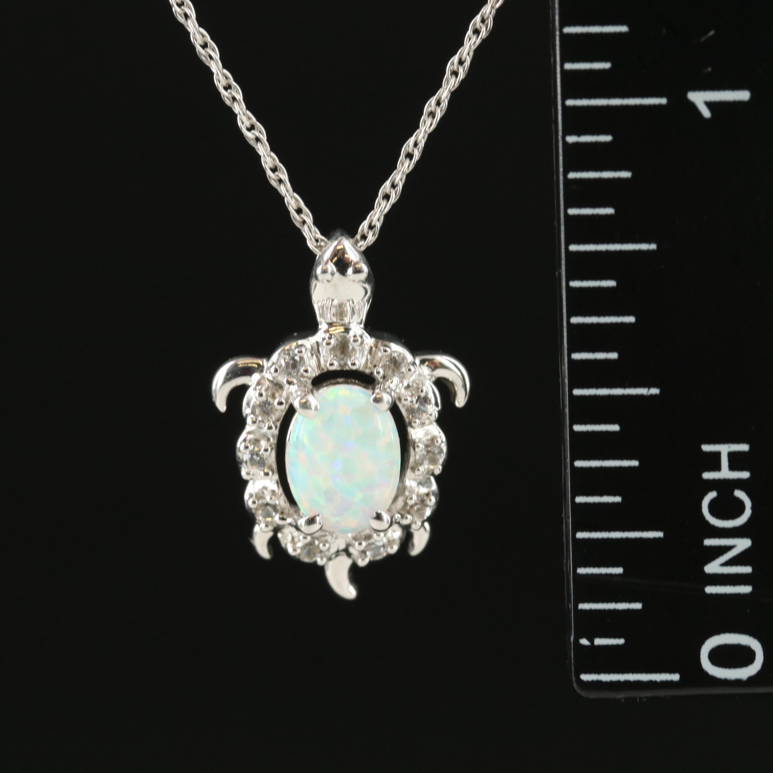Sterling Opal and Sapphire Turtle Pendant Necklace