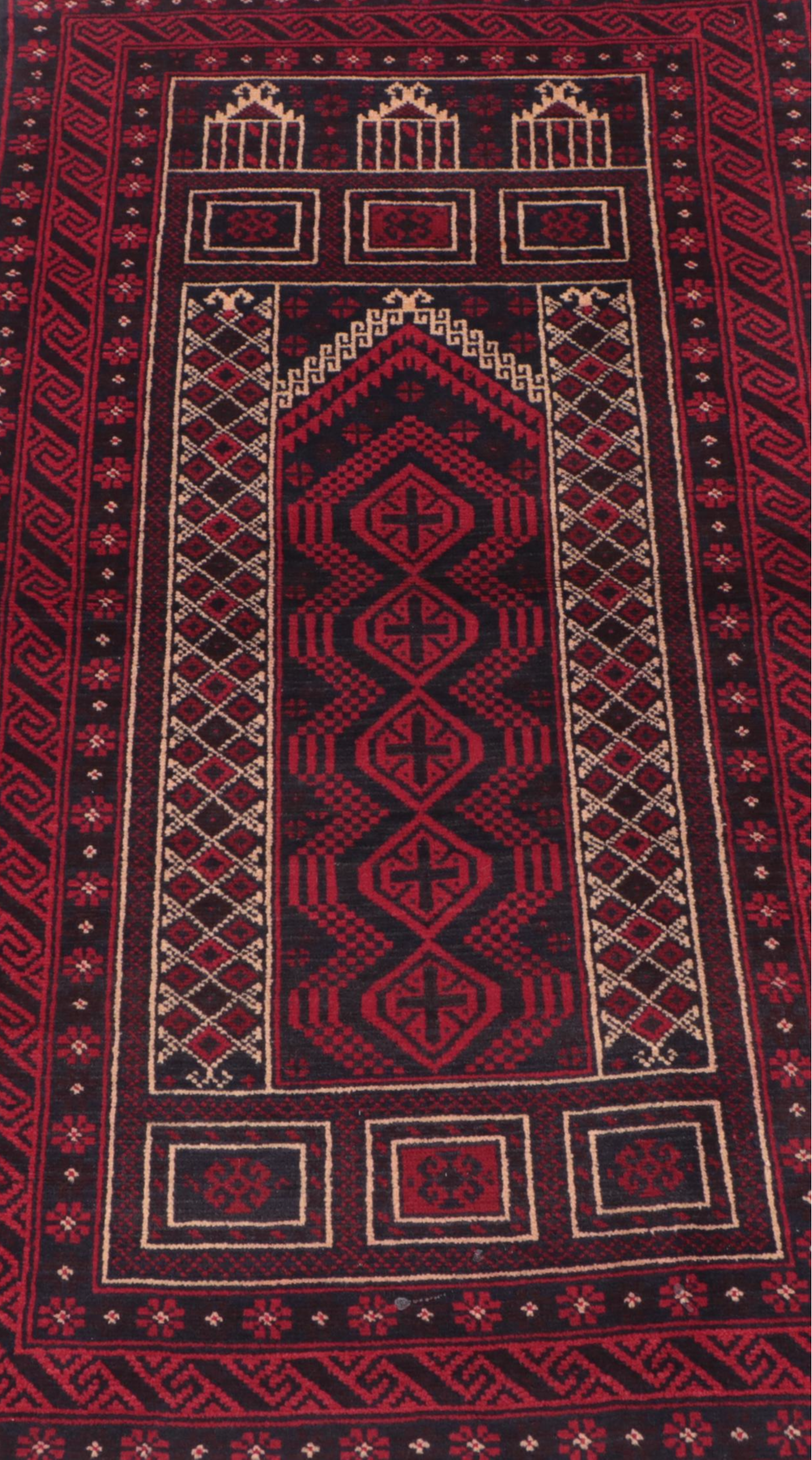 2'10 x 4'10 Hand-Knotted Afghan Baluch Prayer Rug