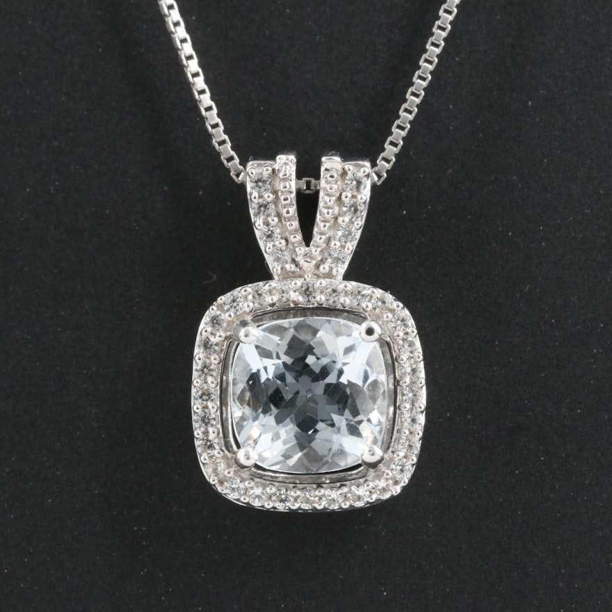 Sterling Aquamarine and White Sapphire Pendant Necklace