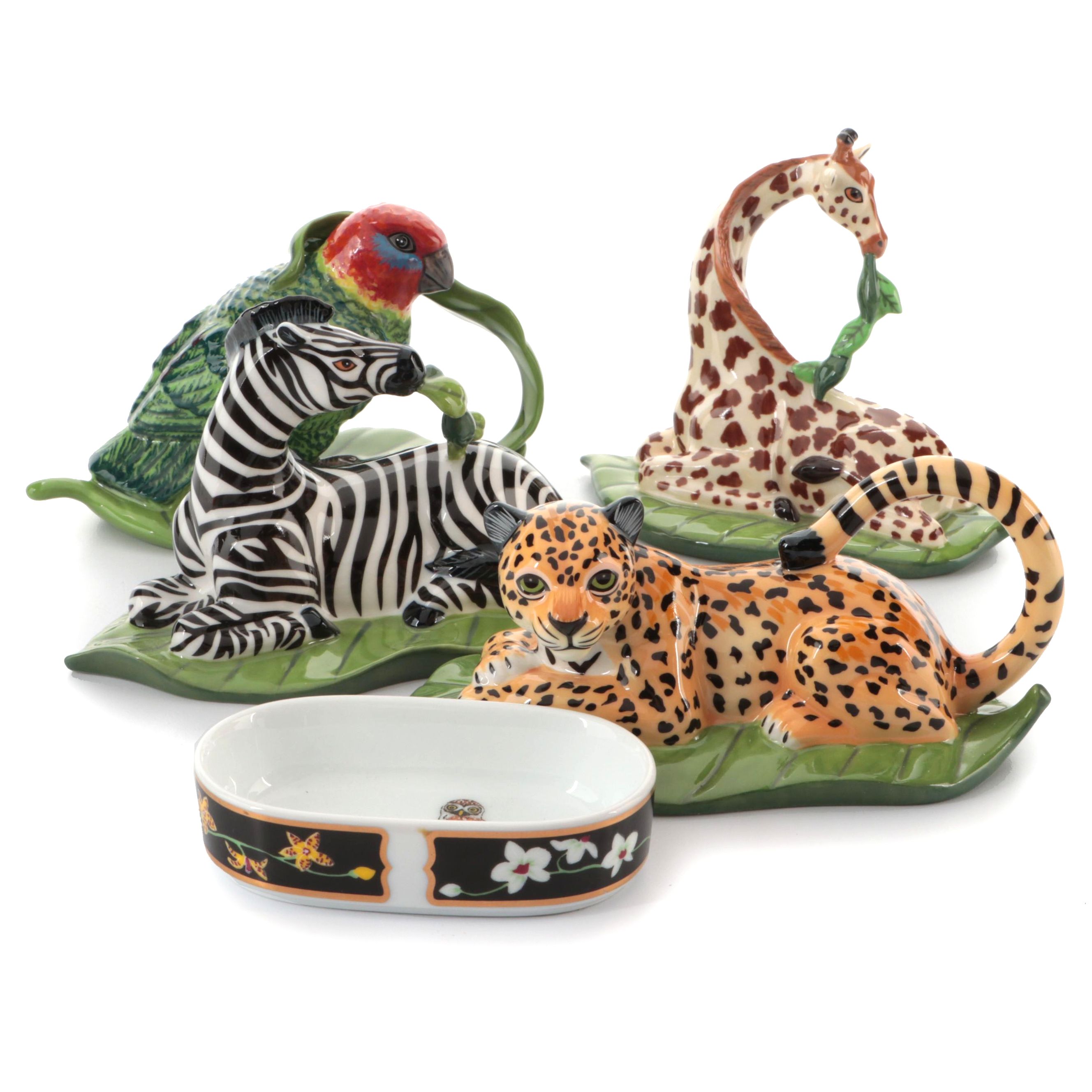 Lynn Chase Designs "Out of Africa" Porcelain Figurines and "Jaguar Jungle" Dish