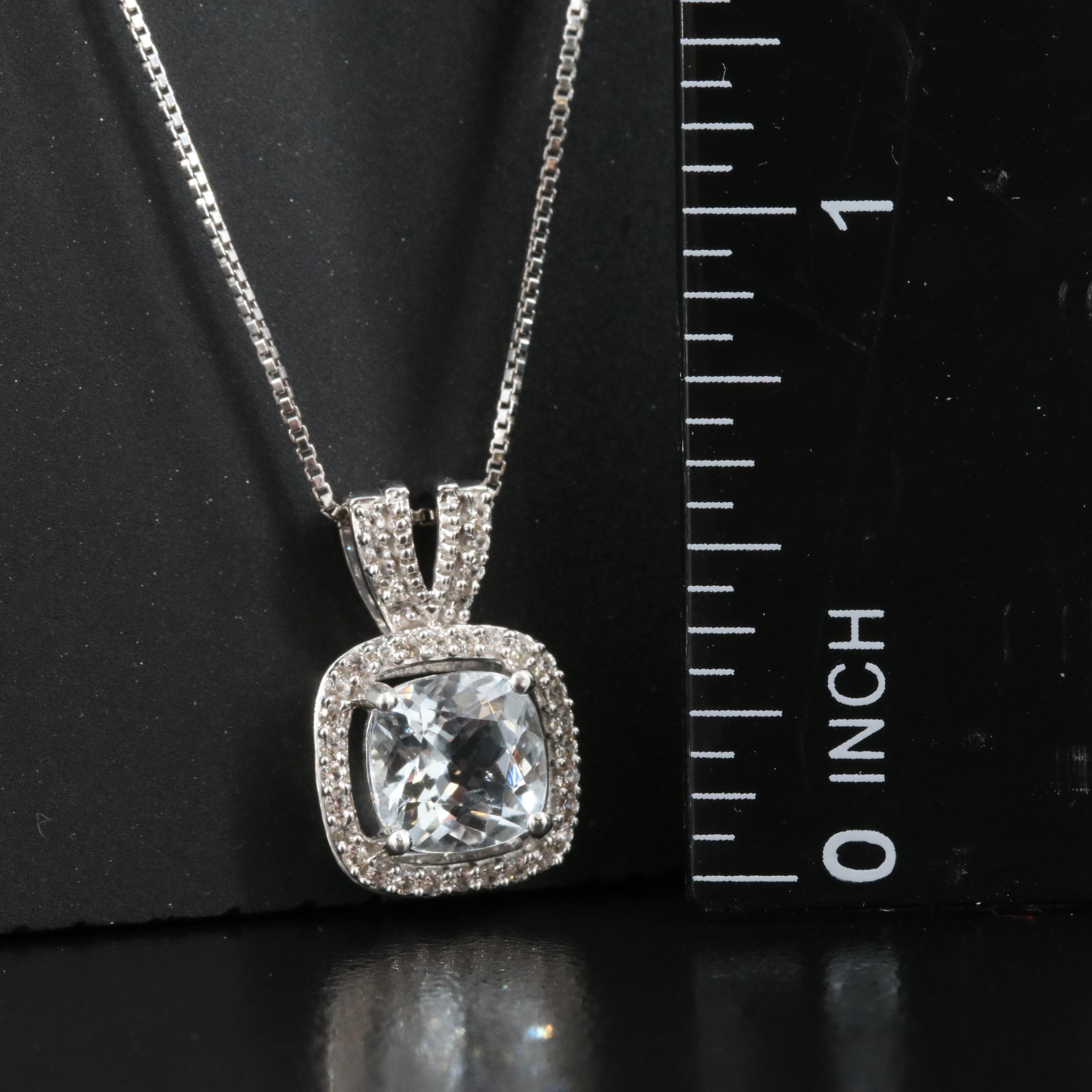 Sterling Aquamarine and White Sapphire Pendant Necklace