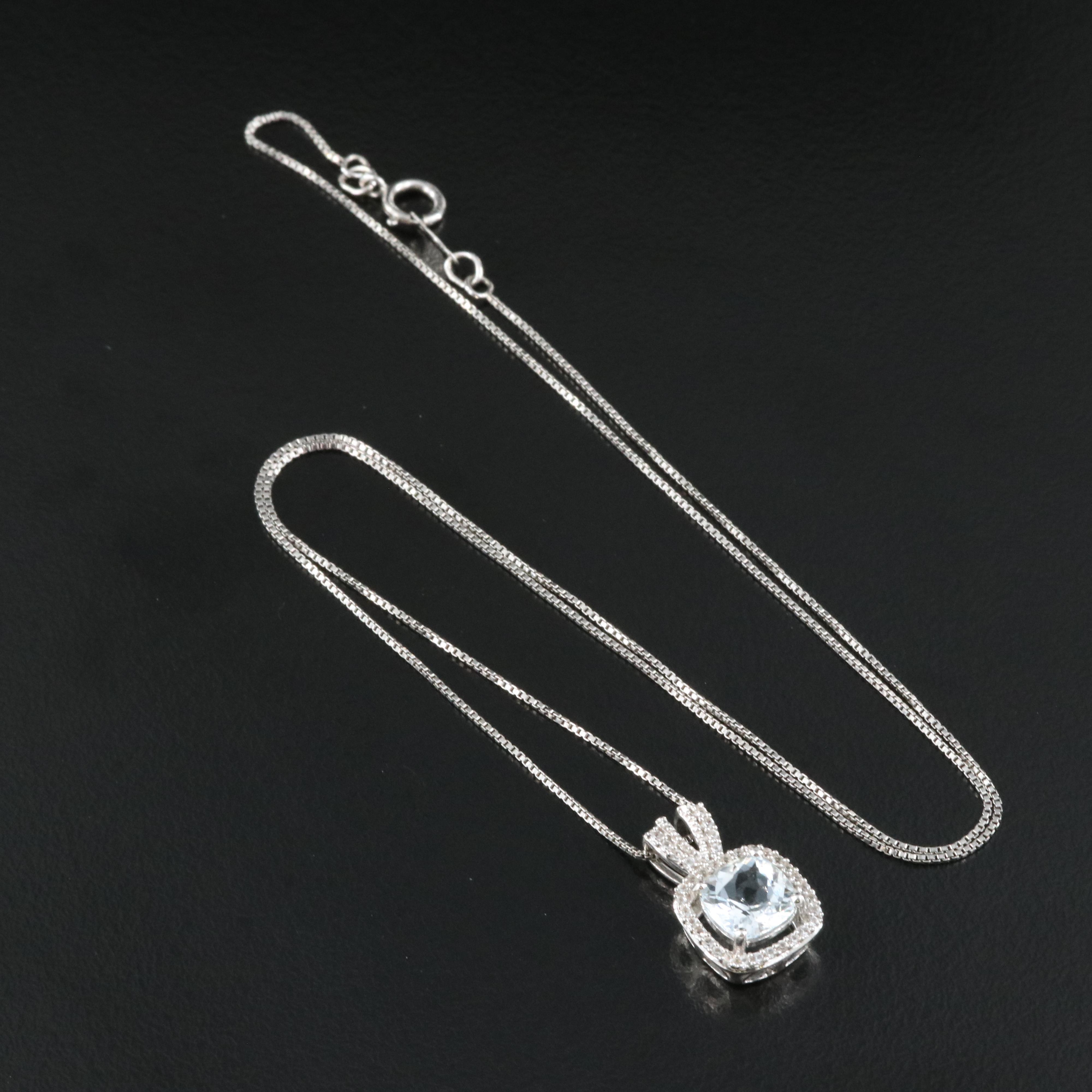 Sterling Aquamarine and White Sapphire Pendant Necklace