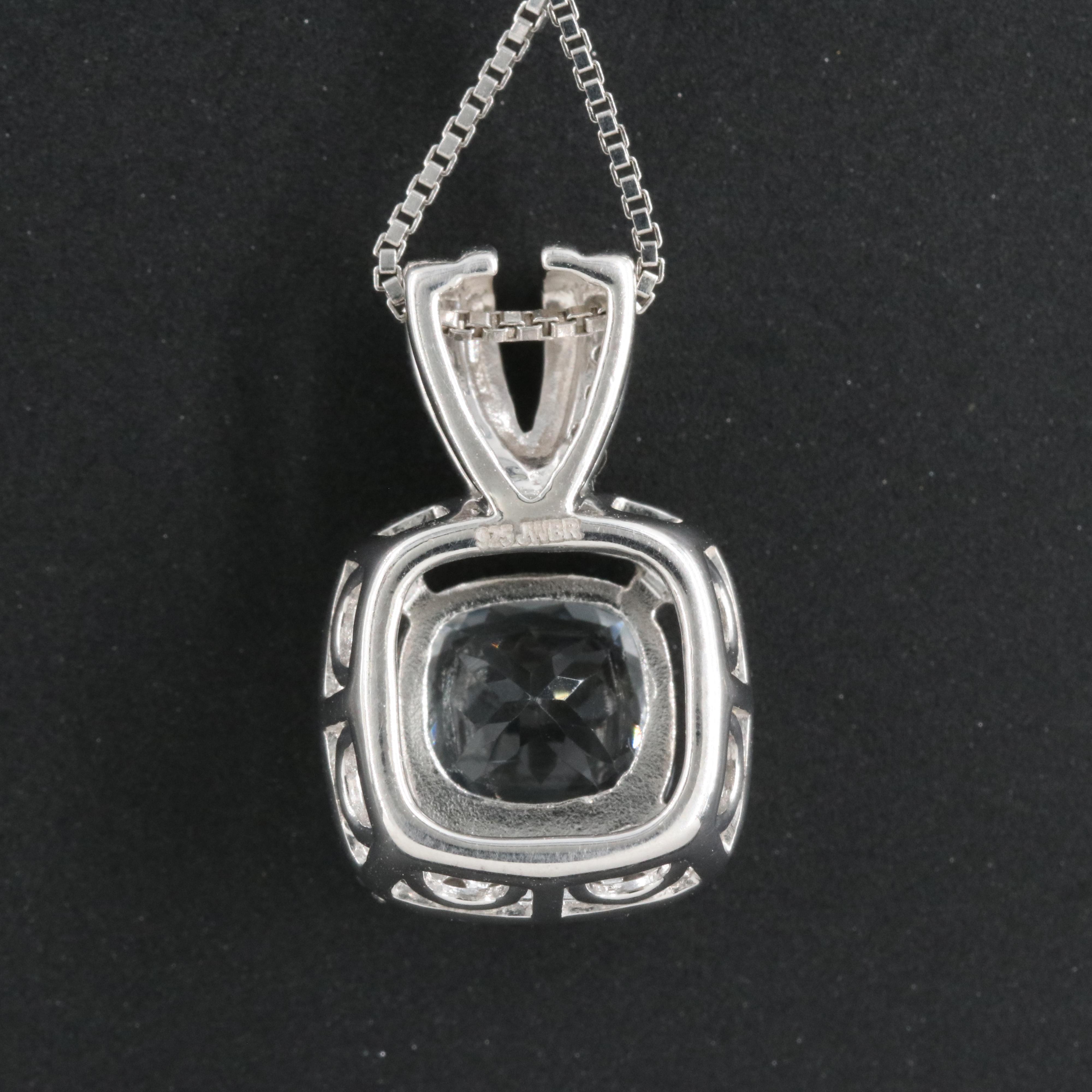Sterling Aquamarine and White Sapphire Pendant Necklace