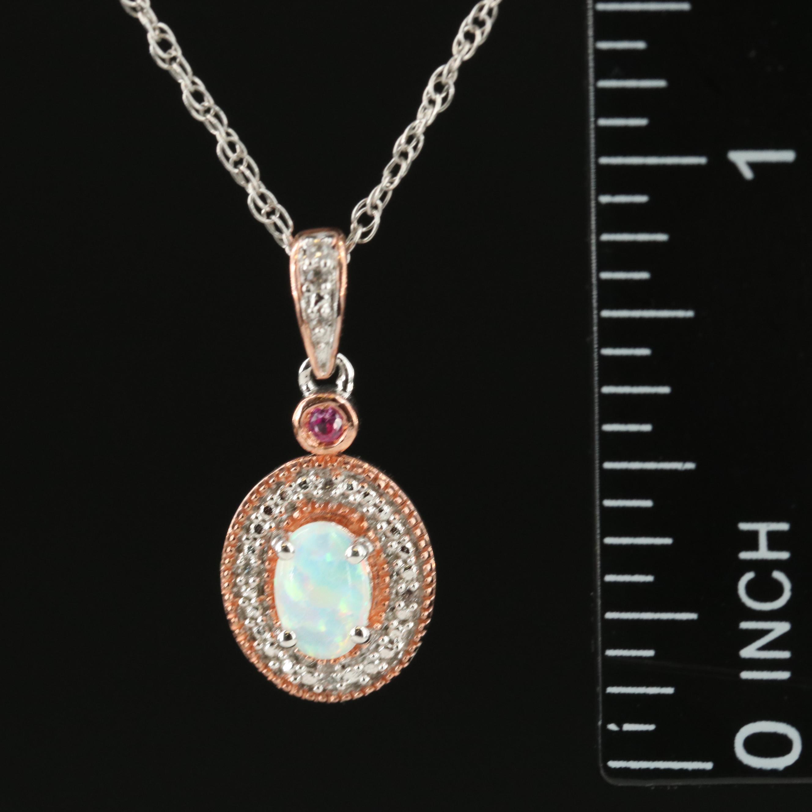 Sterling Opal and Sapphire Pendant Necklace