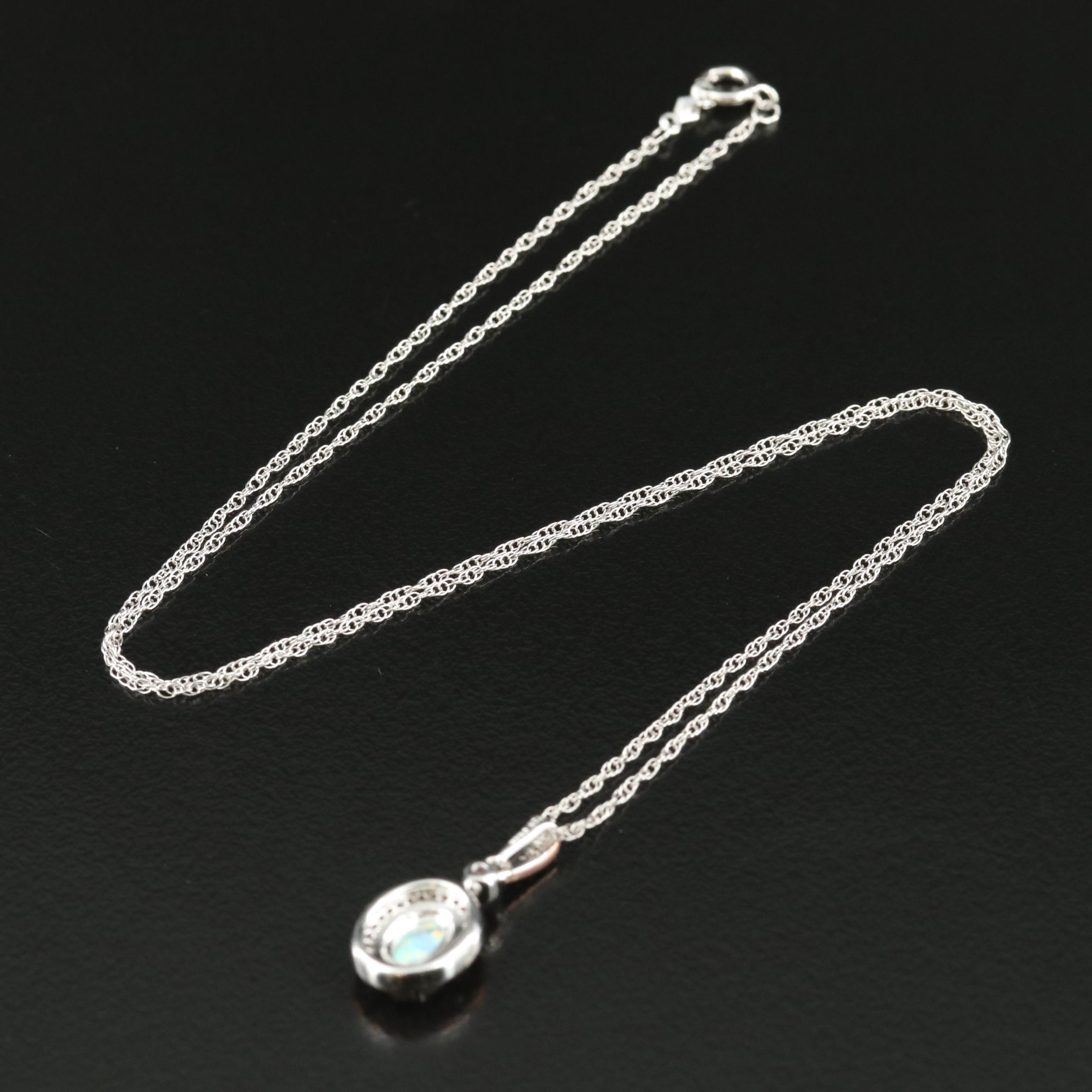 Sterling Opal and Sapphire Pendant Necklace