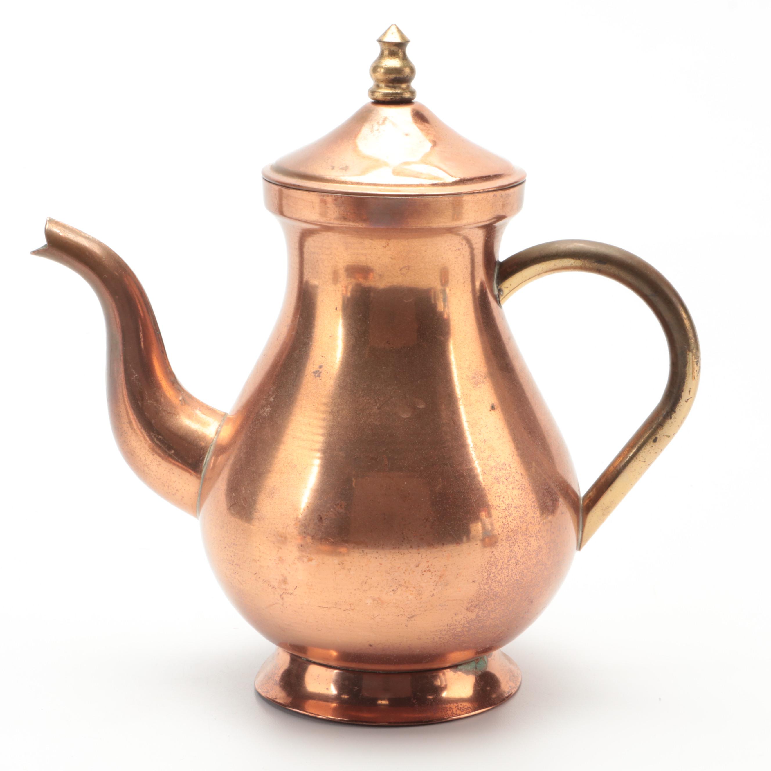 ODI Portuguese Copper Teapot with Sugar, Creamer with Serving Tray
