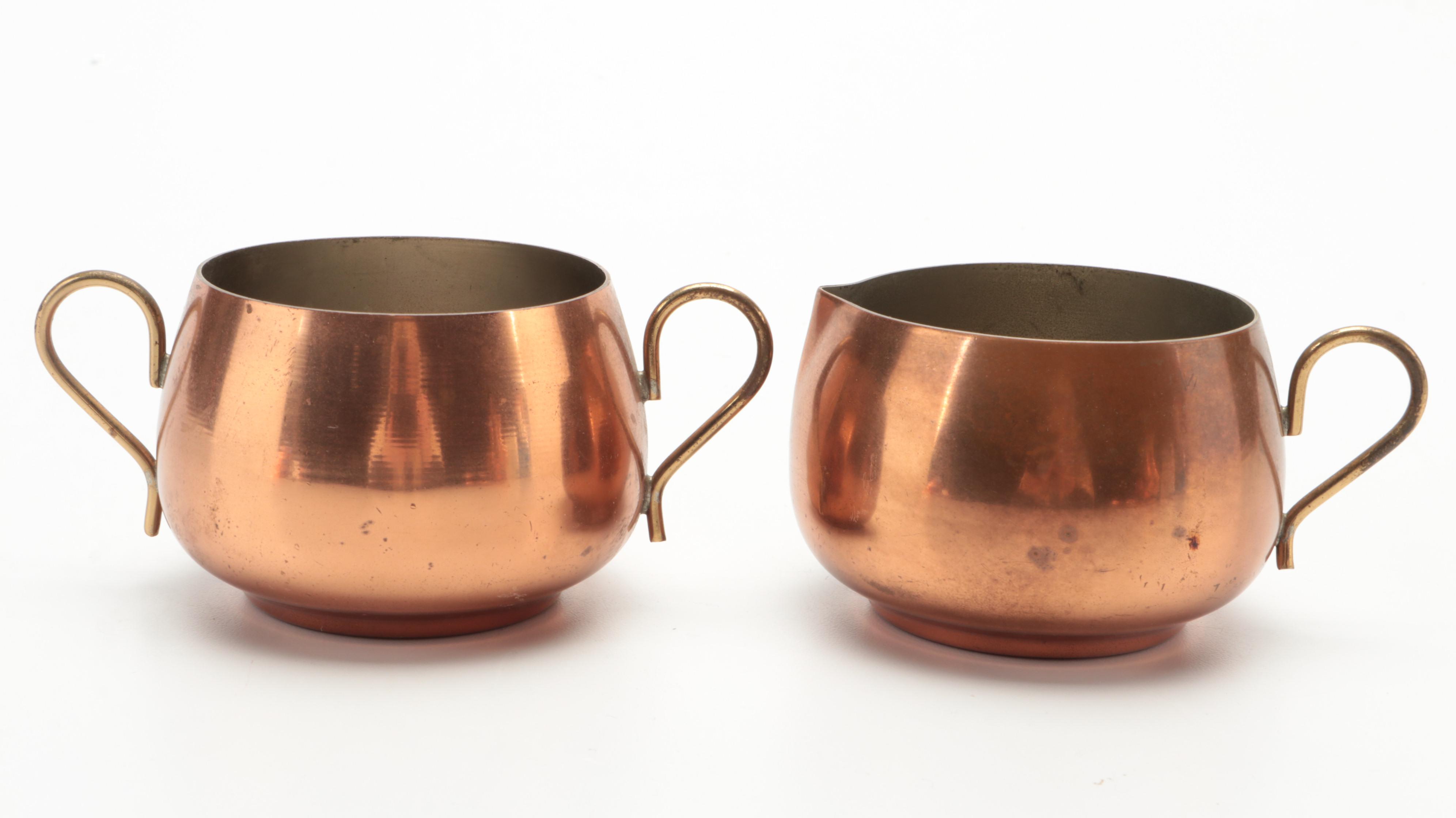 ODI Portuguese Copper Teapot with Sugar, Creamer with Serving Tray