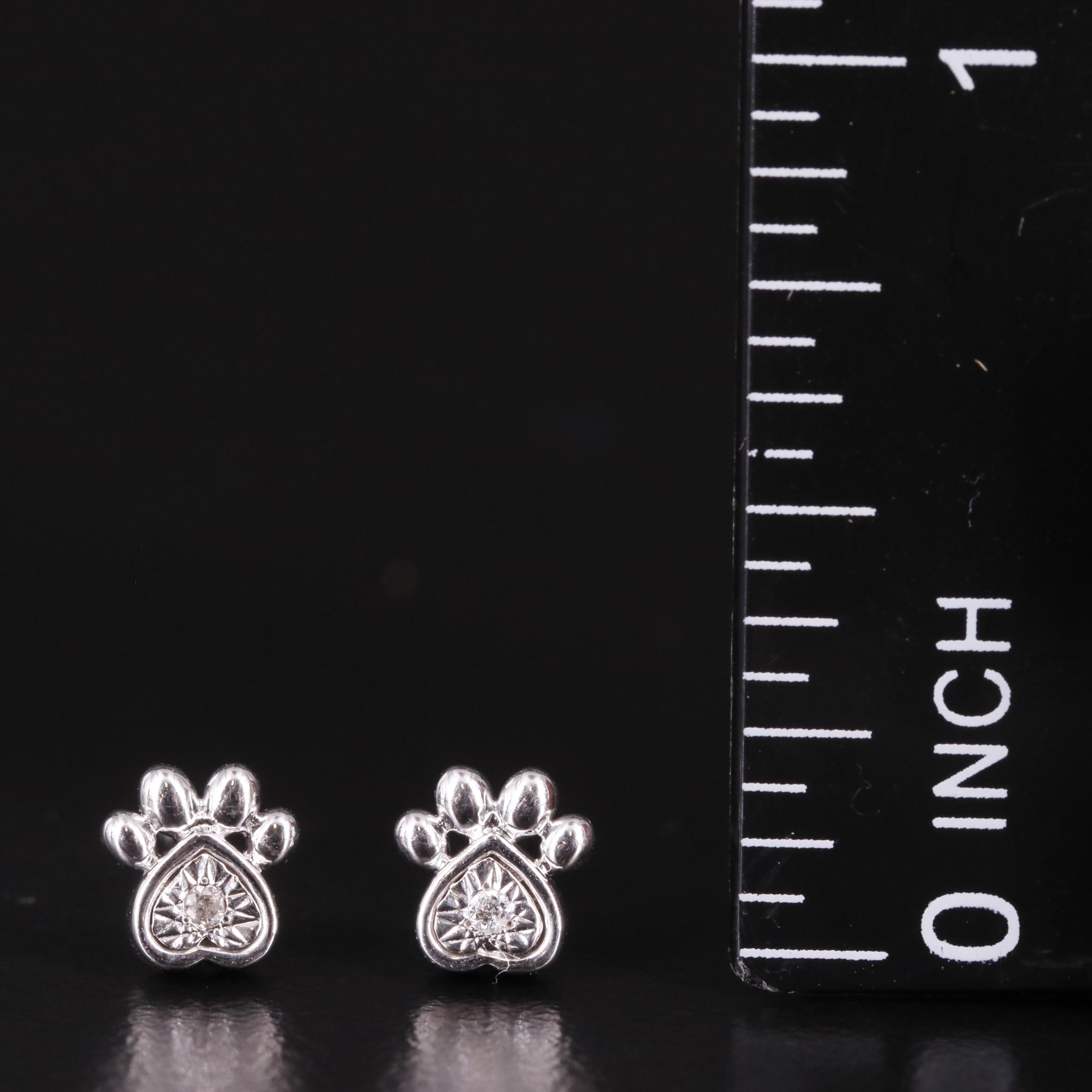 Sterling Diamond Paw Print Stud Earrings