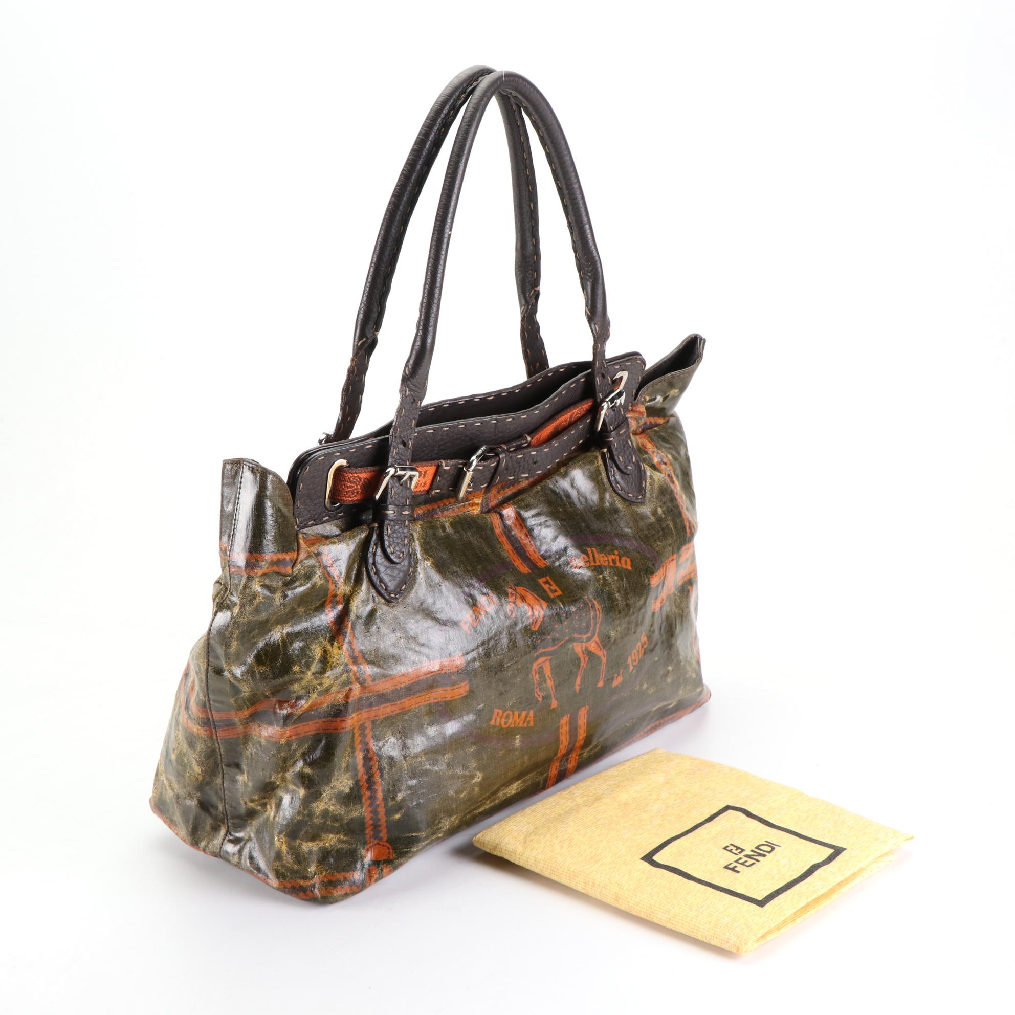 Fendi Buckle Print Coated Canvas and Leather Tote