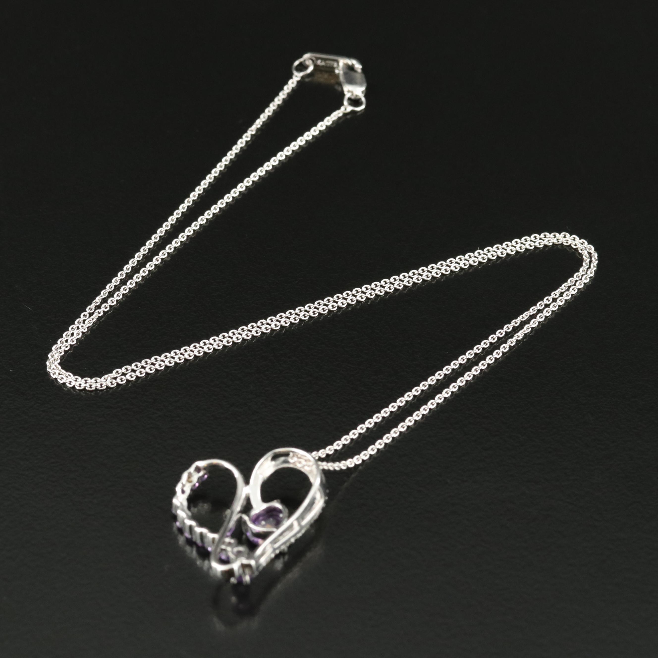 Sterling Amethyst and Diamond Heart Pendant Necklace