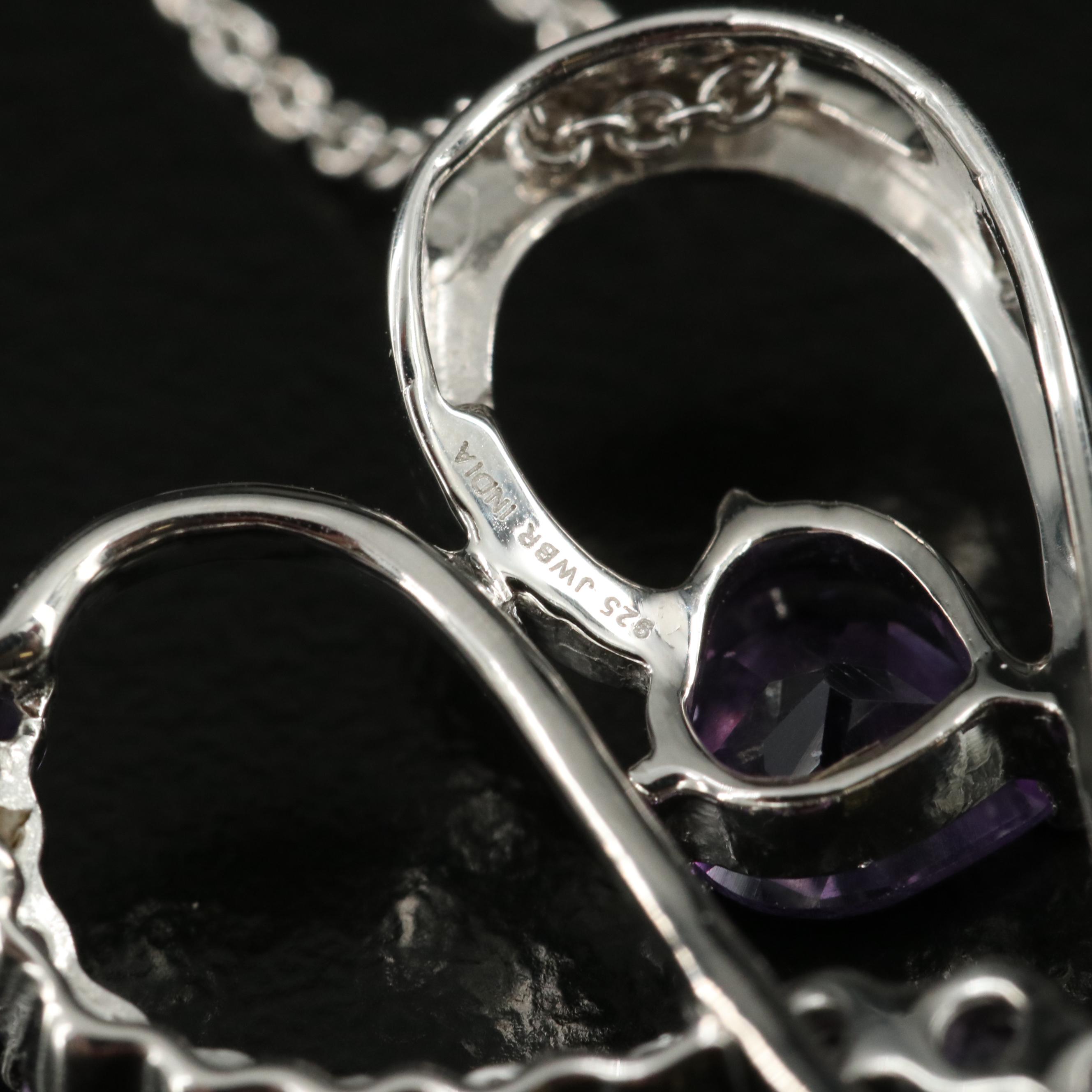Sterling Amethyst and Diamond Heart Pendant Necklace