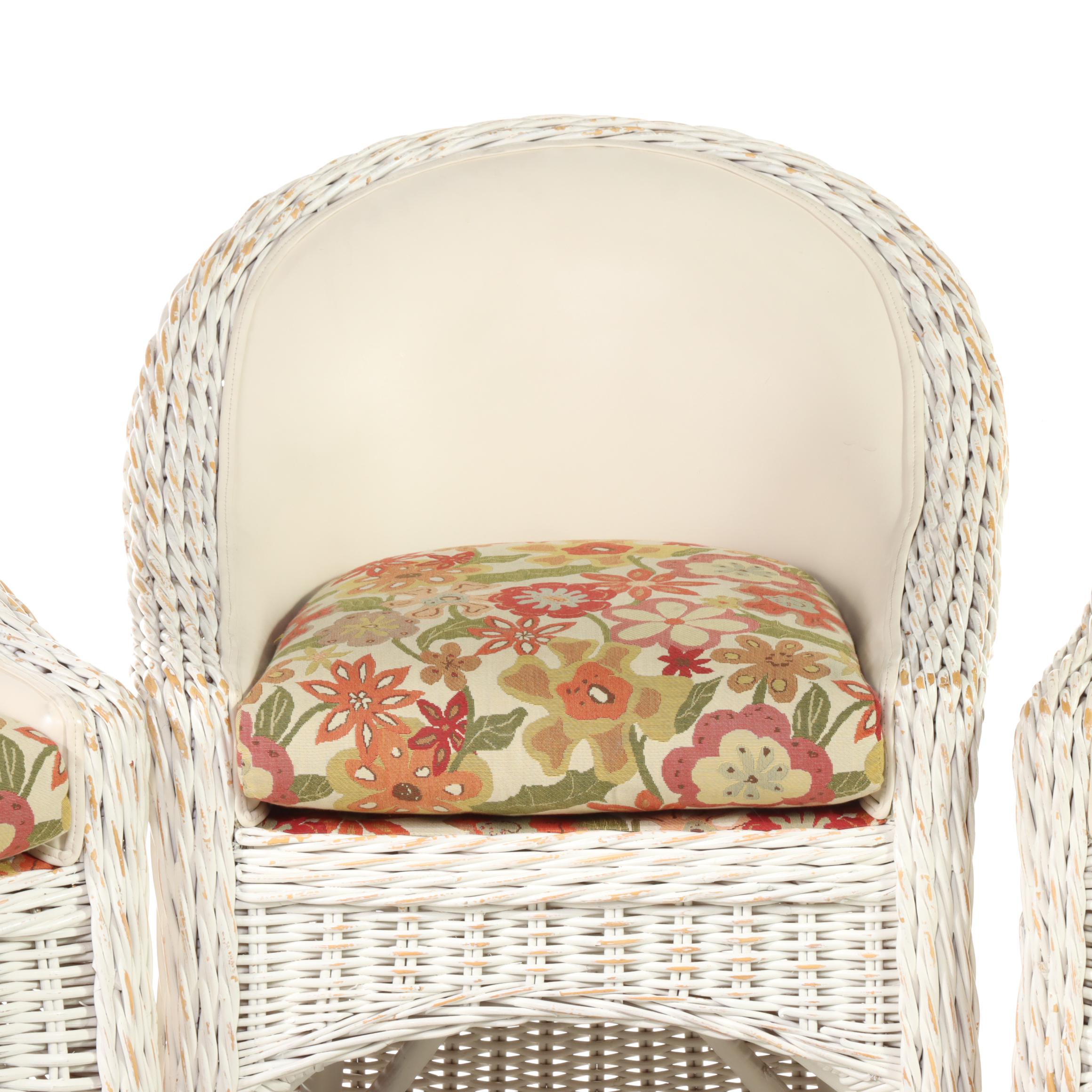 Three Wicker and Faux-Leather Backed Barstools, Late 20th Century
