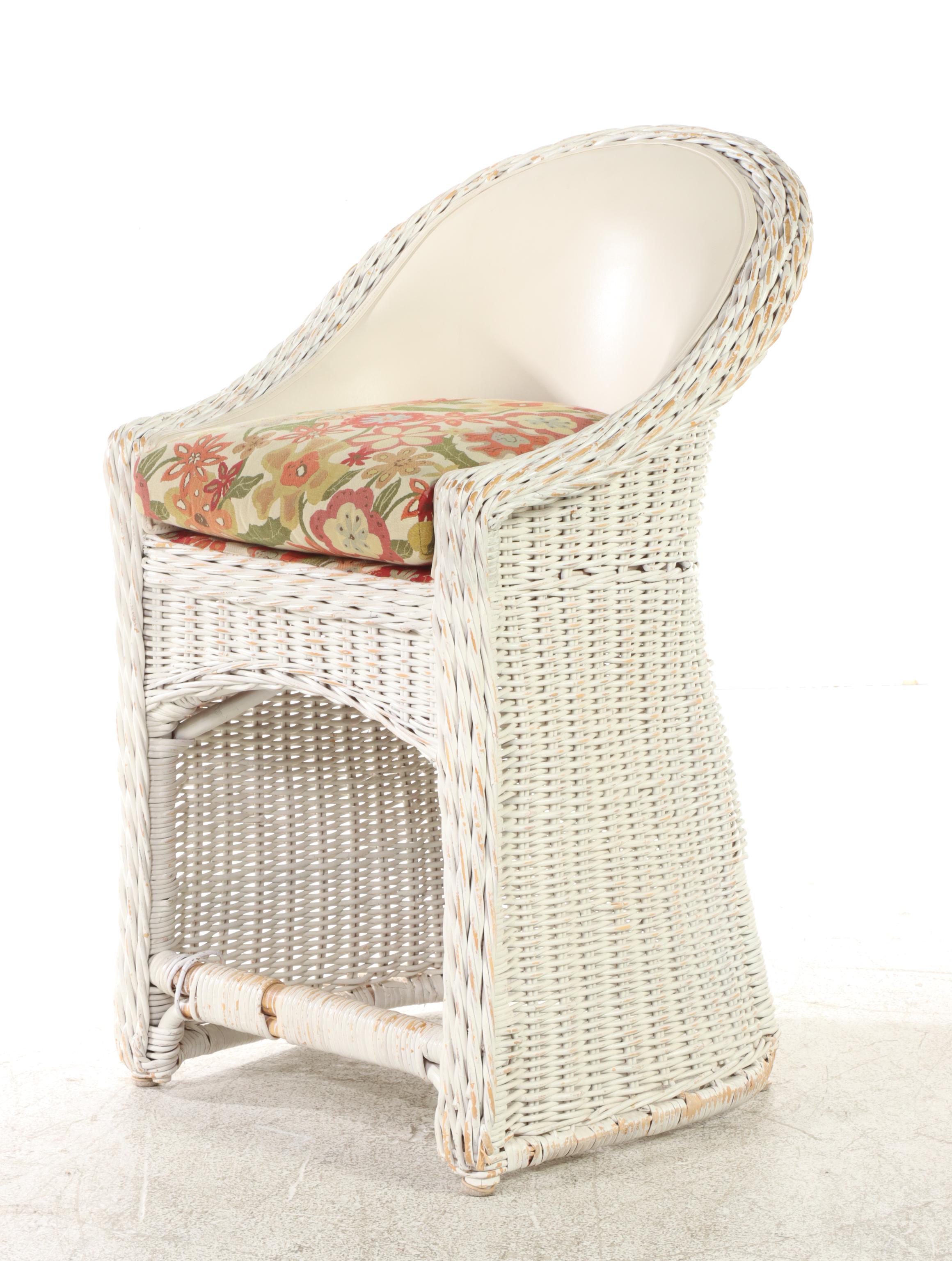 Three Wicker and Faux-Leather Backed Barstools, Late 20th Century