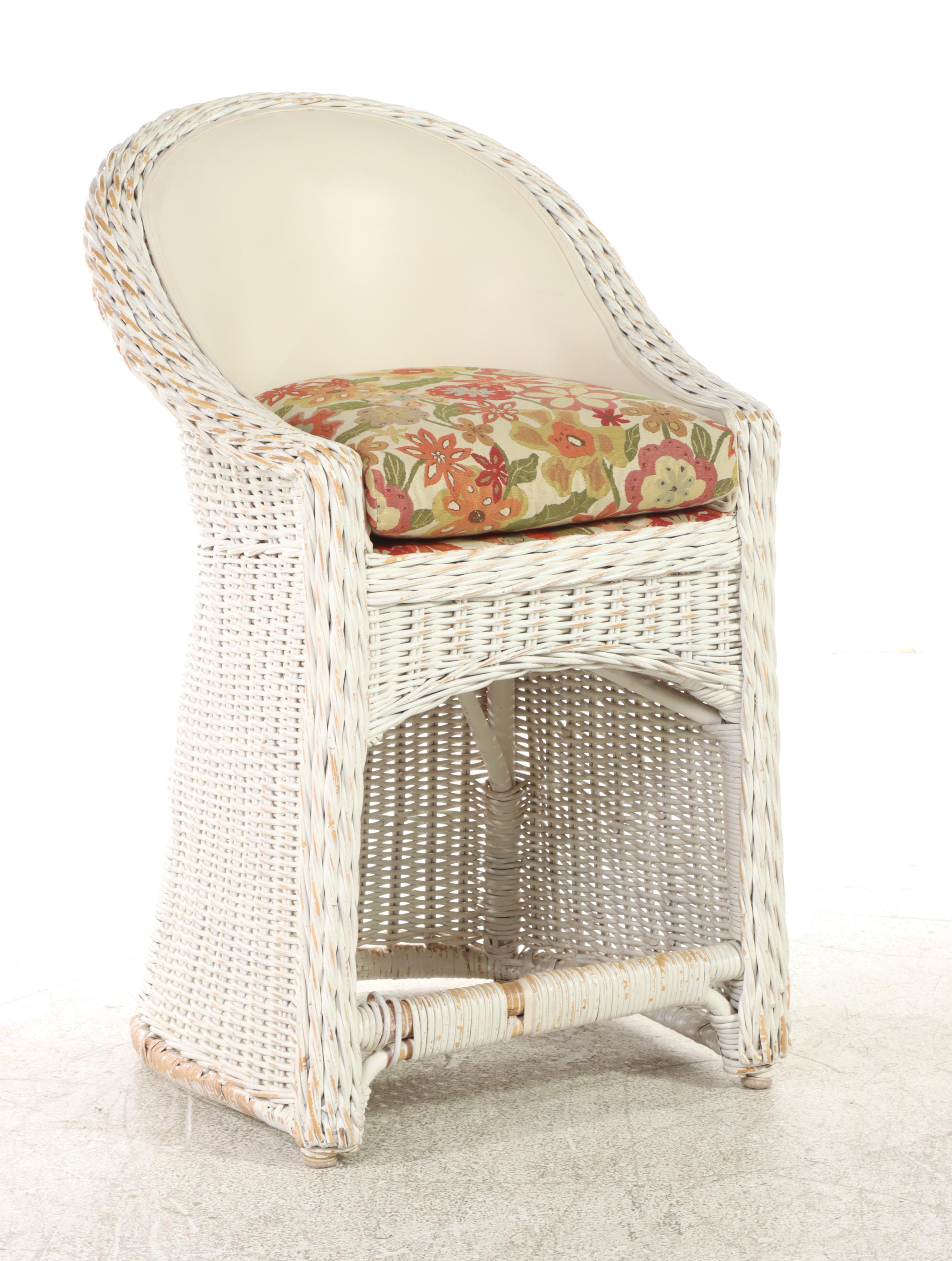 Three Wicker and Faux-Leather Backed Barstools, Late 20th Century