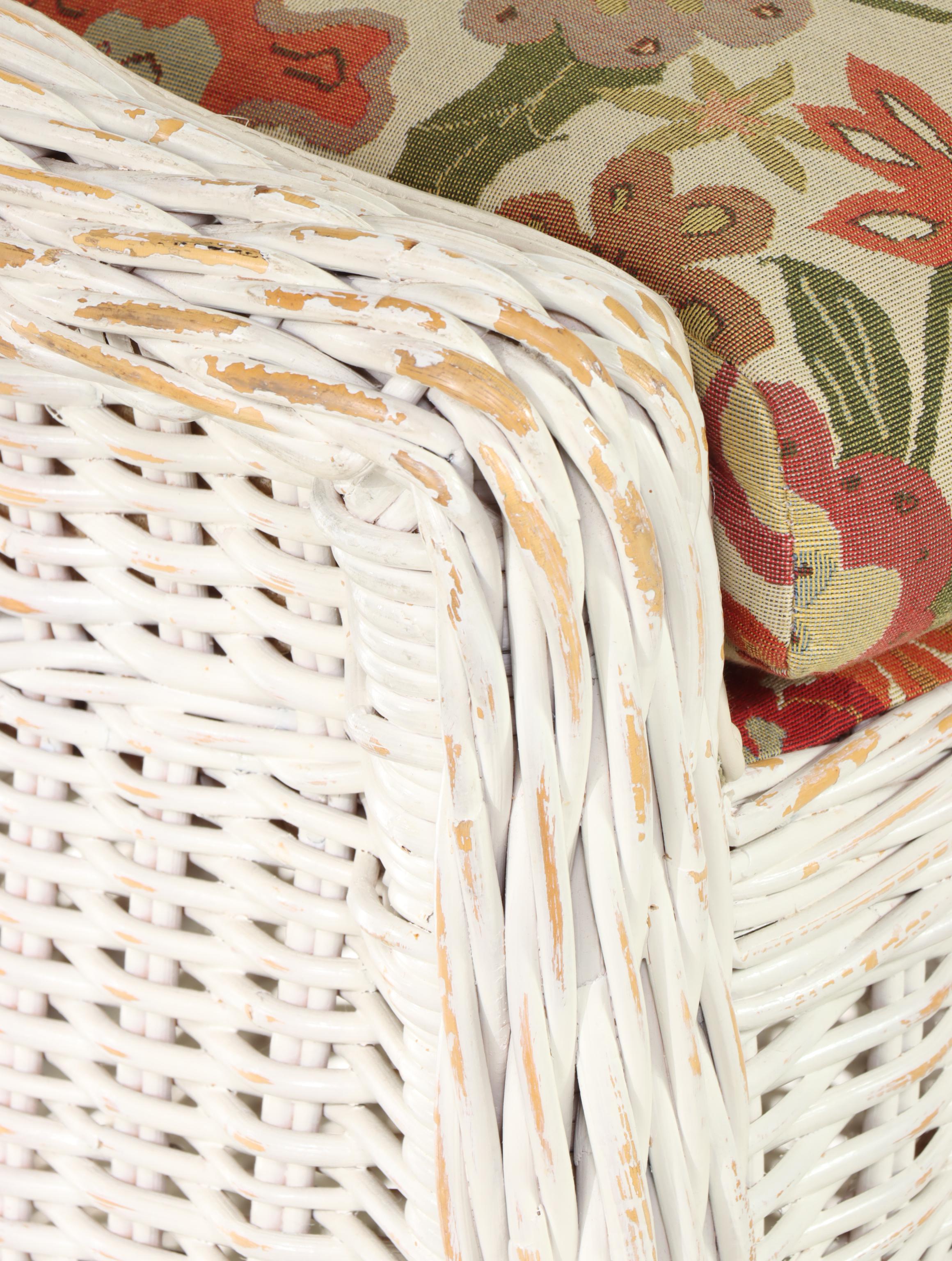 Three Wicker and Faux-Leather Backed Barstools, Late 20th Century