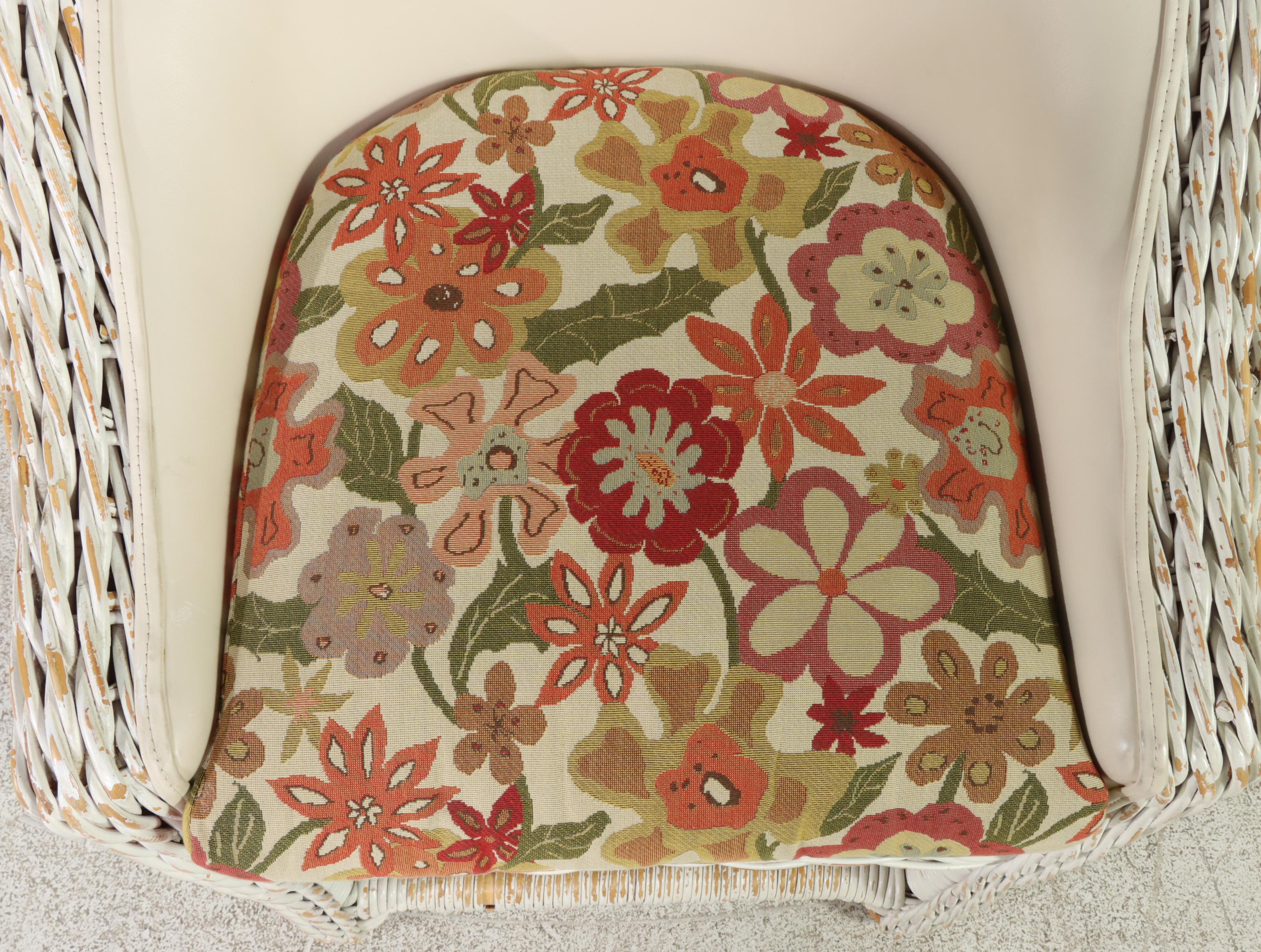 Three Wicker and Faux-Leather Backed Barstools, Late 20th Century