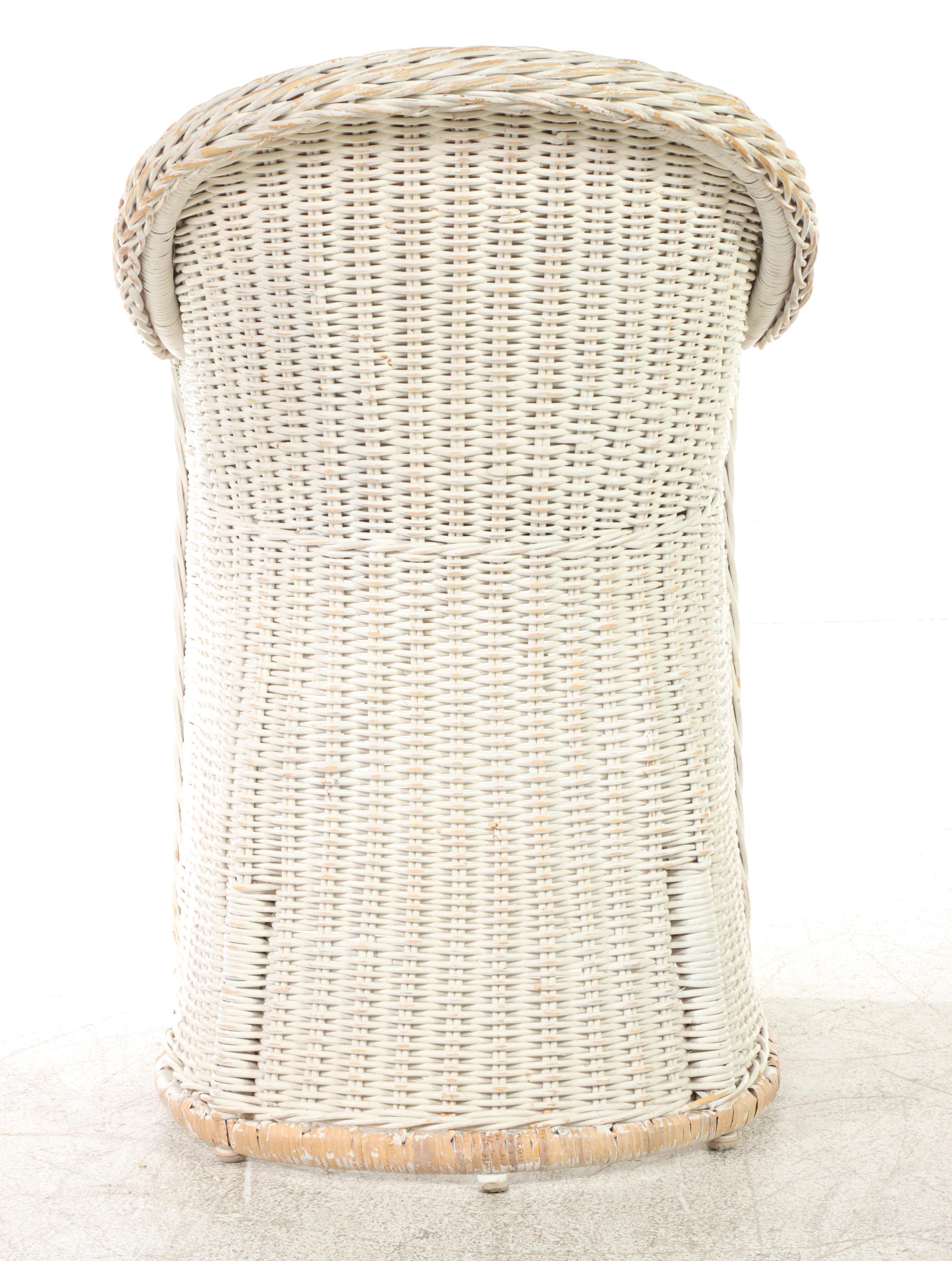 Three Wicker and Faux-Leather Backed Barstools, Late 20th Century