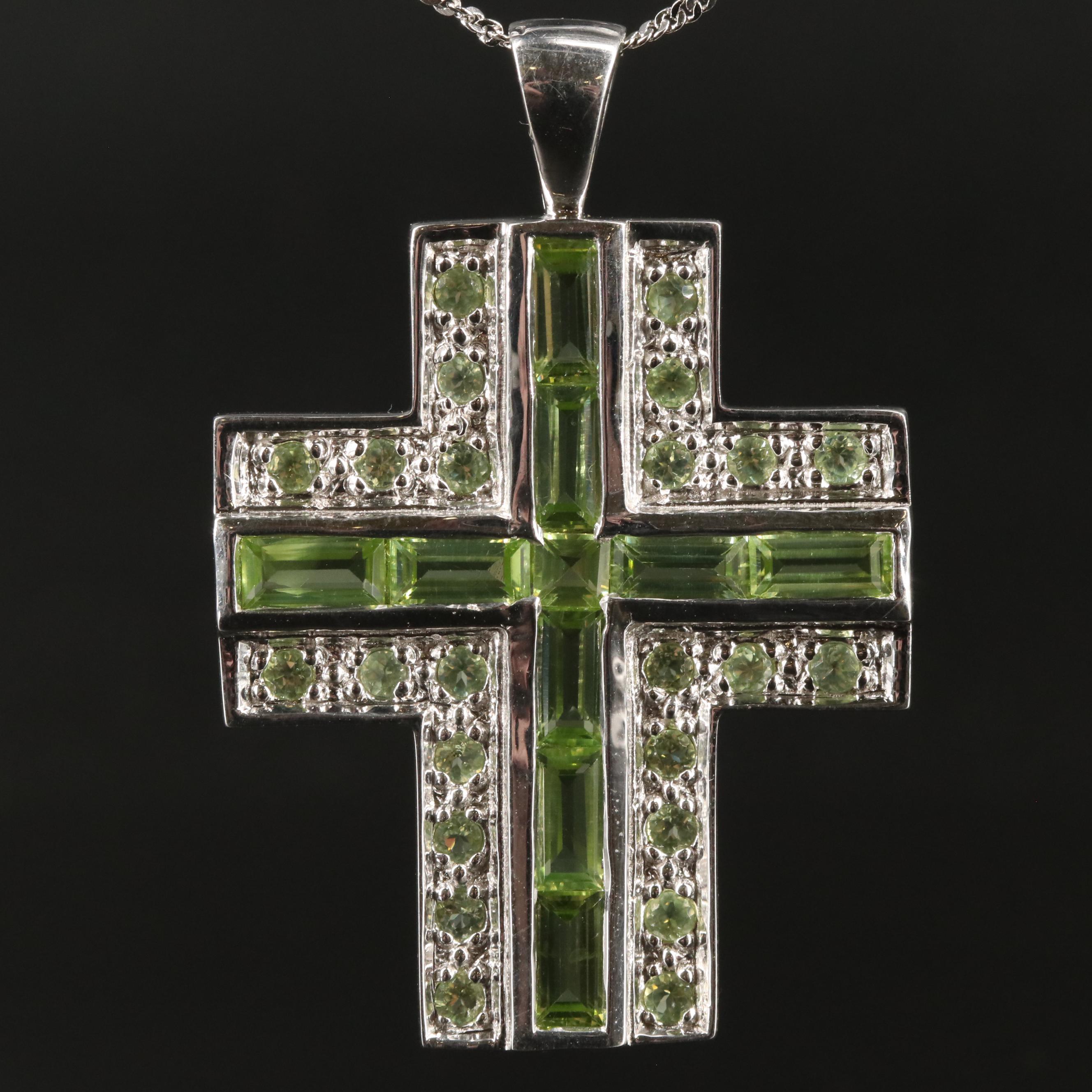 Sterling Peridot Cross Pendant Necklace