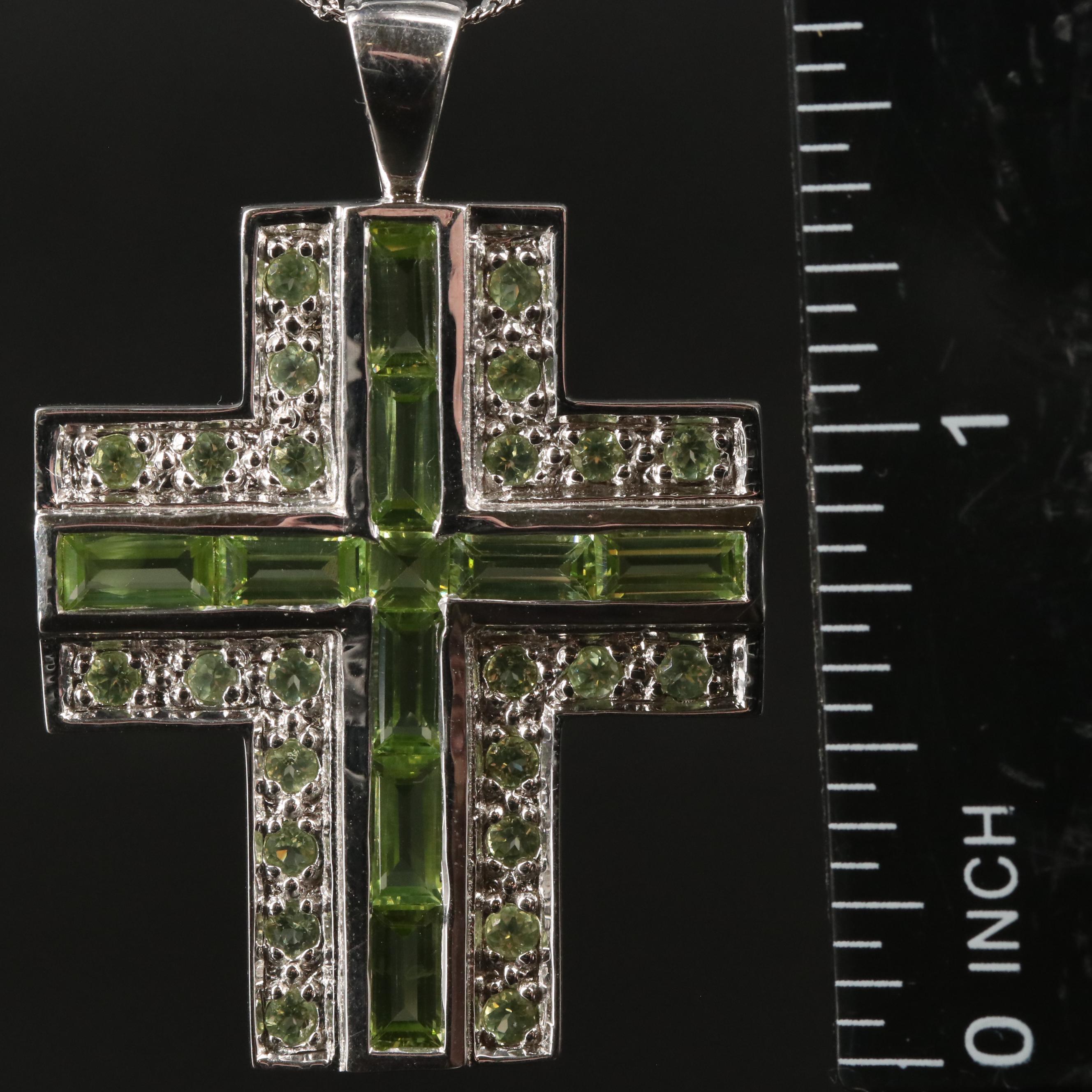 Sterling Peridot Cross Pendant Necklace