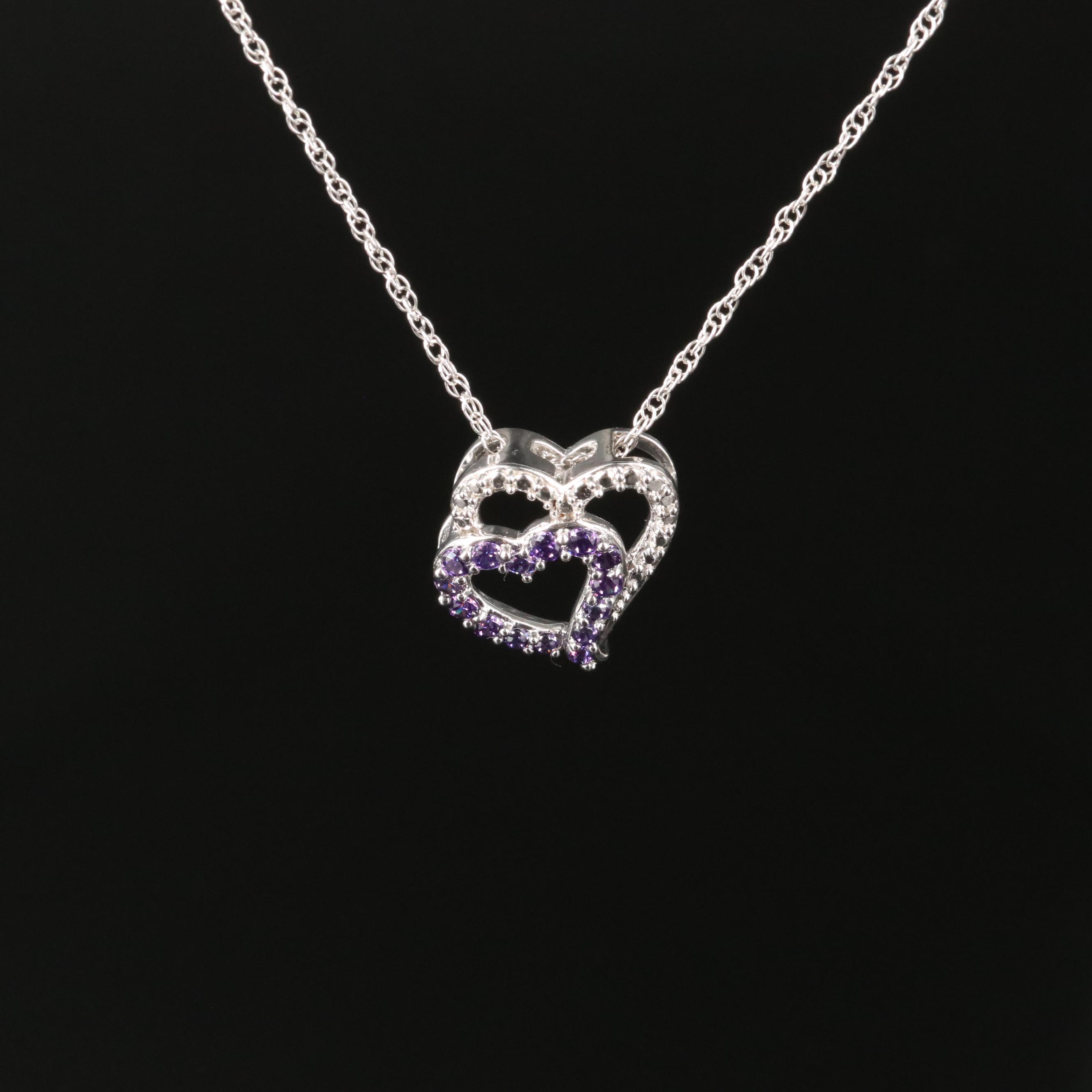 Sterling Cubic Zirconia Double Heart Pendant Necklace