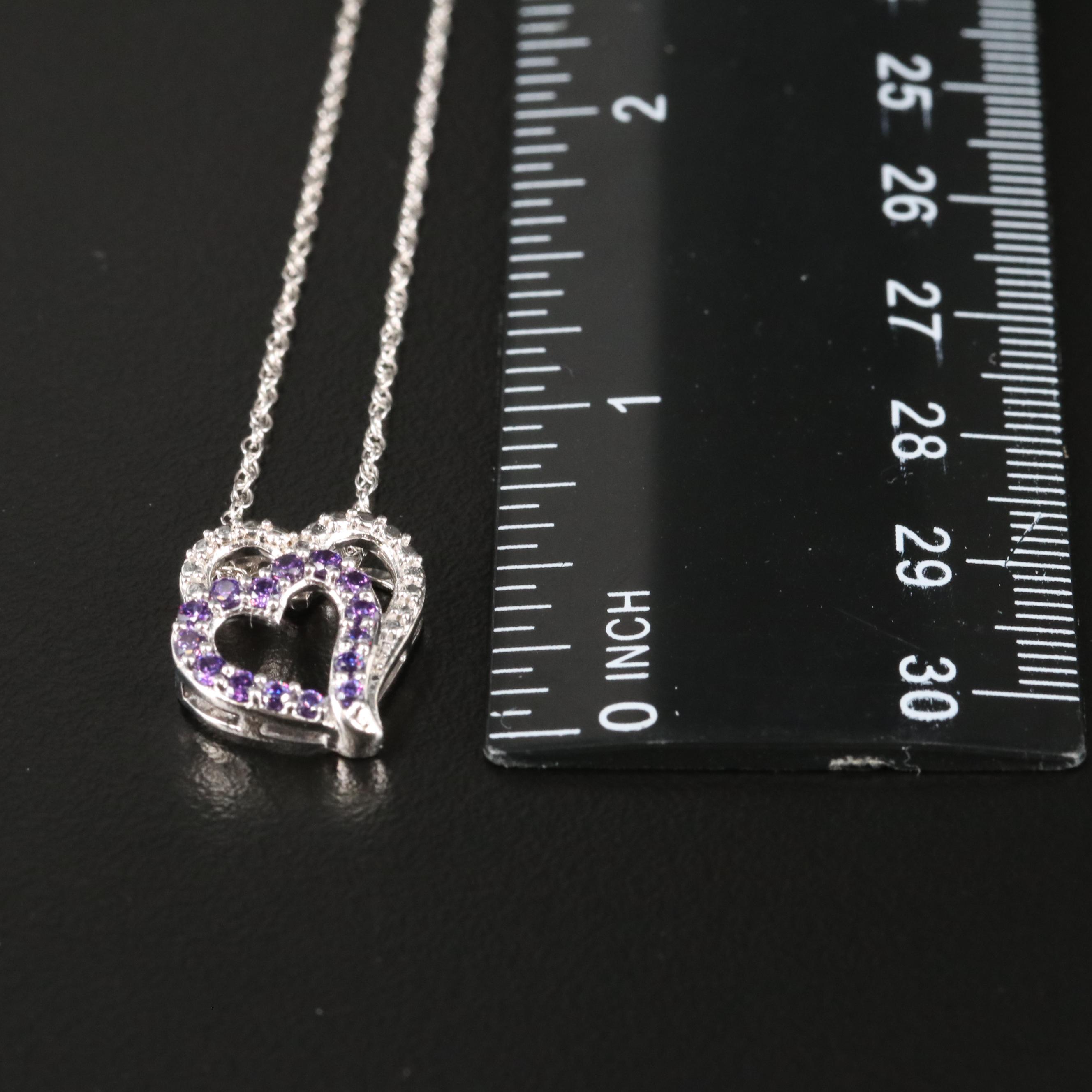 Sterling Cubic Zirconia Double Heart Pendant Necklace