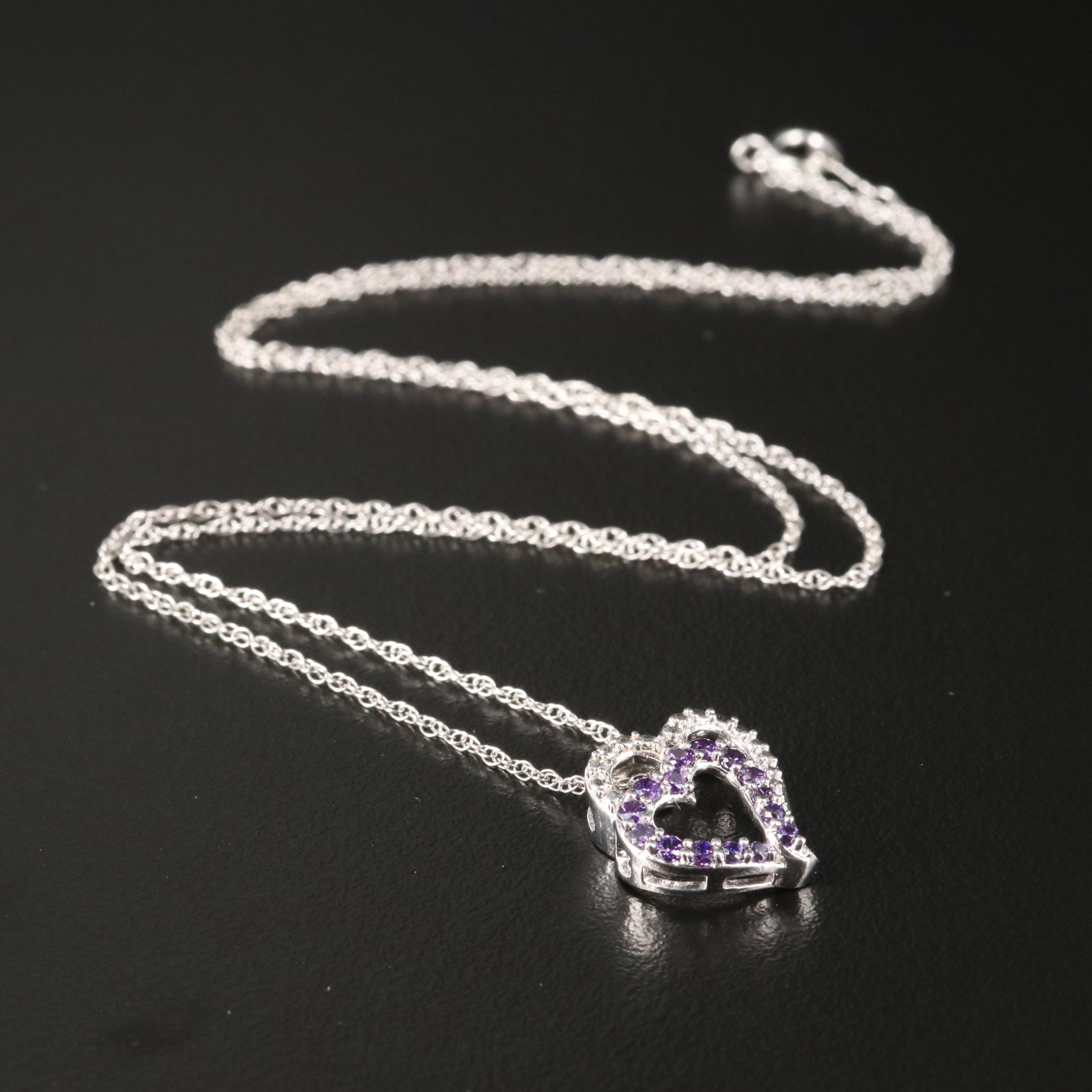 Sterling Cubic Zirconia Double Heart Pendant Necklace