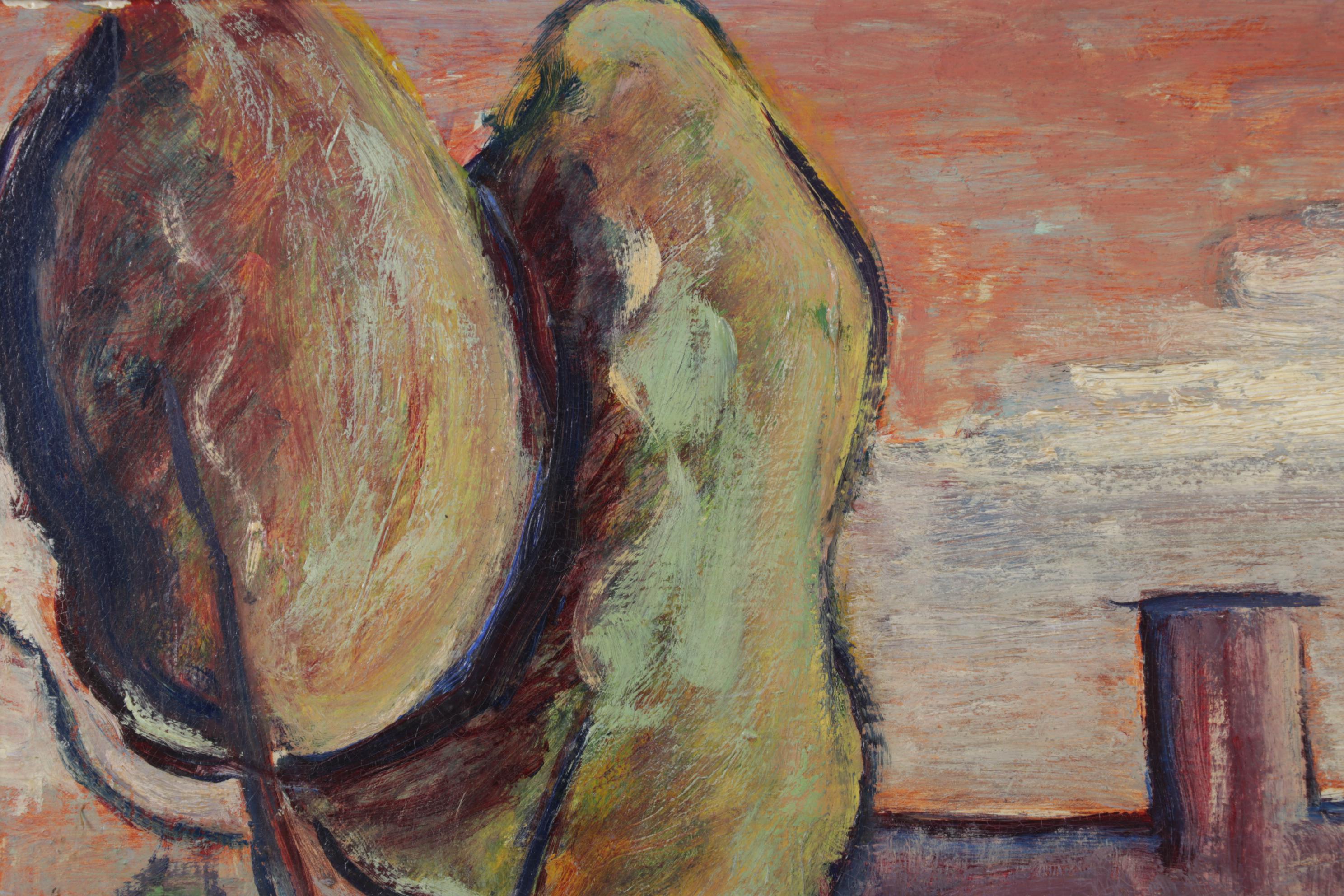 Landscape Oil Painting Featuring Surreal Structure, 1954