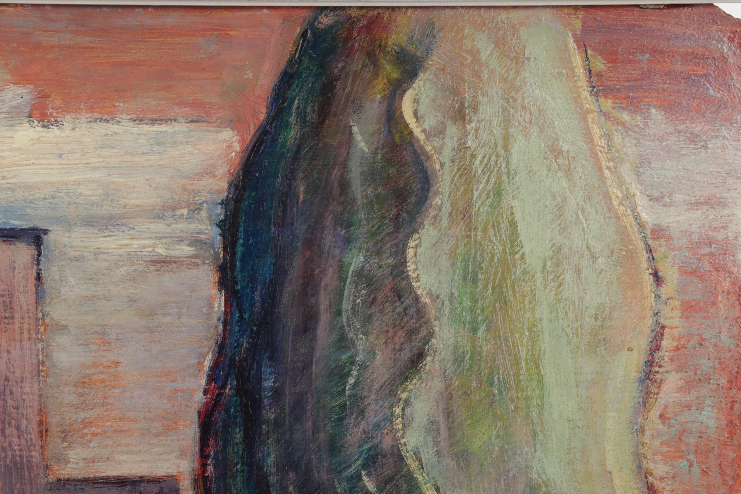 Landscape Oil Painting Featuring Surreal Structure, 1954