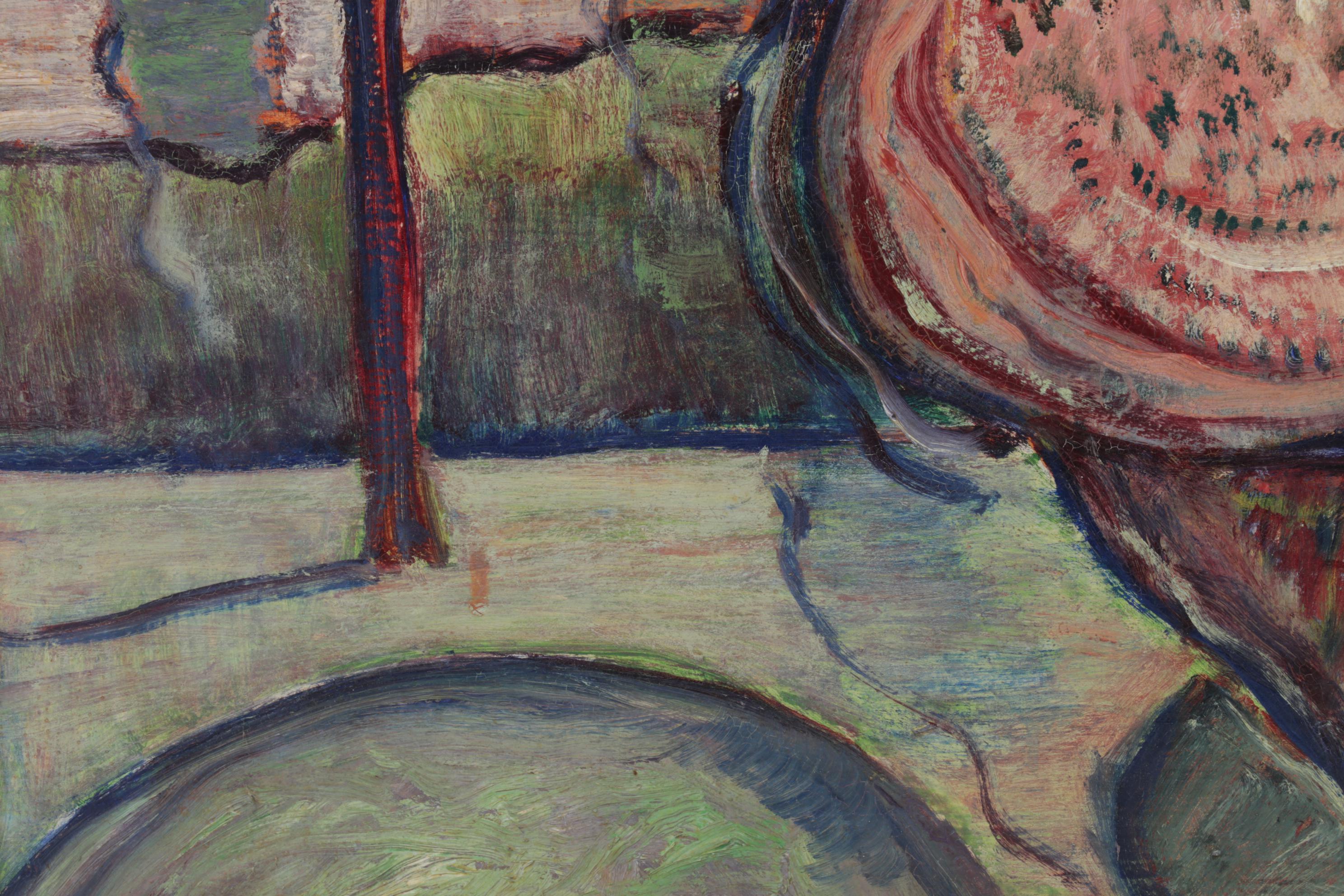 Landscape Oil Painting Featuring Surreal Structure, 1954