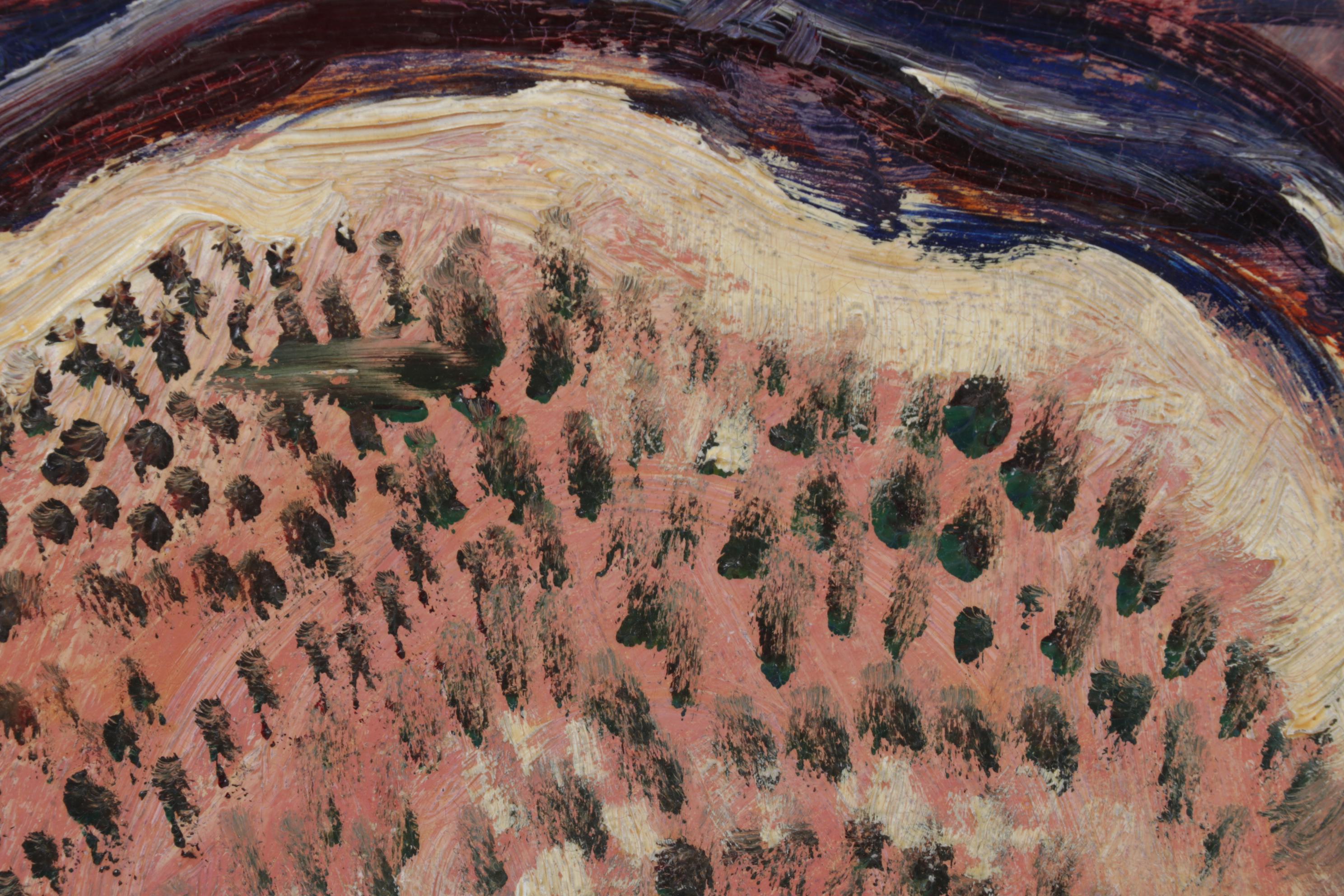 Landscape Oil Painting Featuring Surreal Structure, 1954