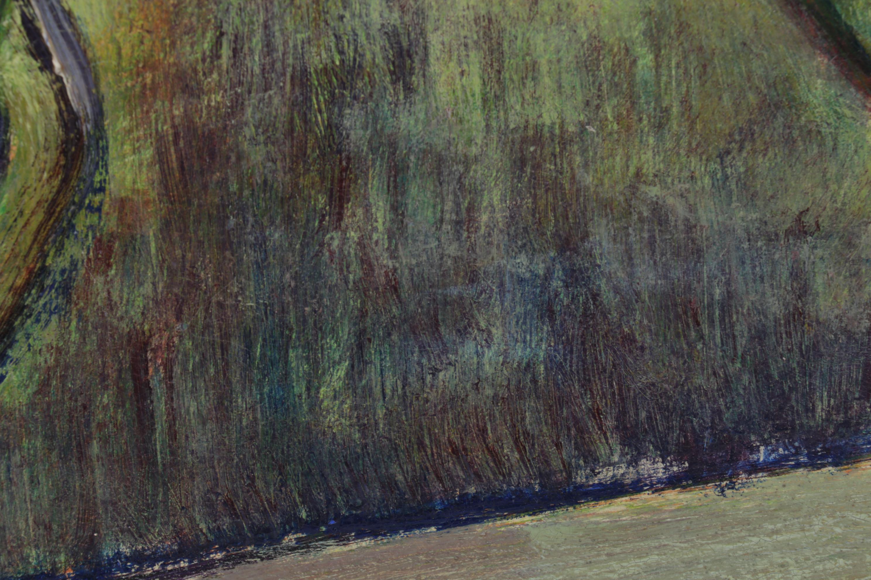 Landscape Oil Painting Featuring Surreal Structure, 1954