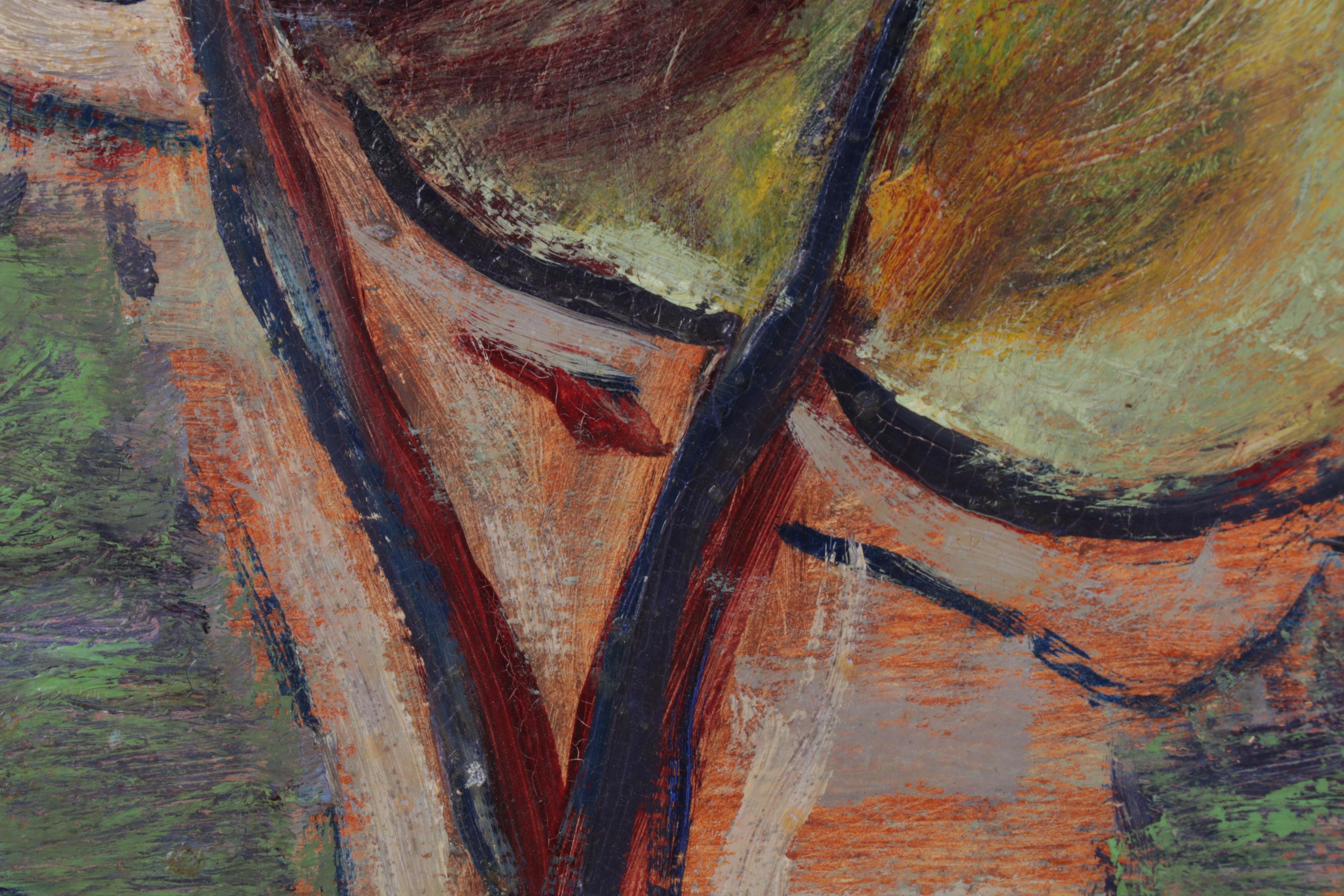 Landscape Oil Painting Featuring Surreal Structure, 1954